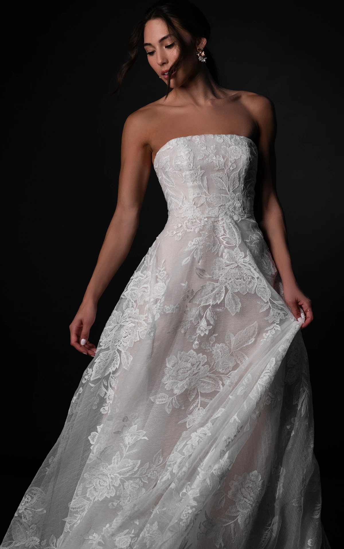 ml1996 Strapless Organza Ballgown Wedding Dress with Lace Appliqués  by Martina Liana