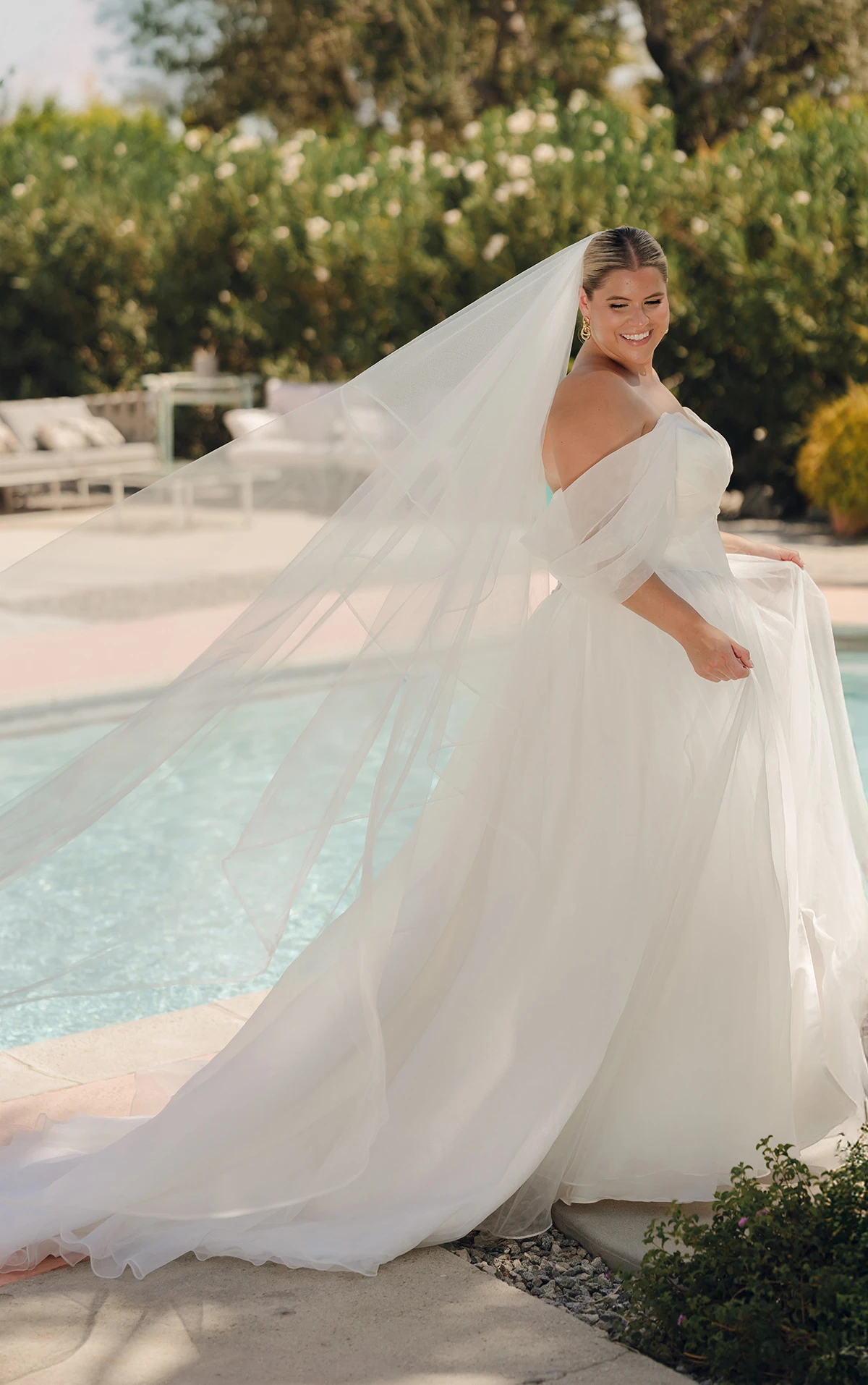 sy8215+ Plus Size Printed Organza Off-the-Shoulder Wedding Dress with Basque Waist  by Stella York