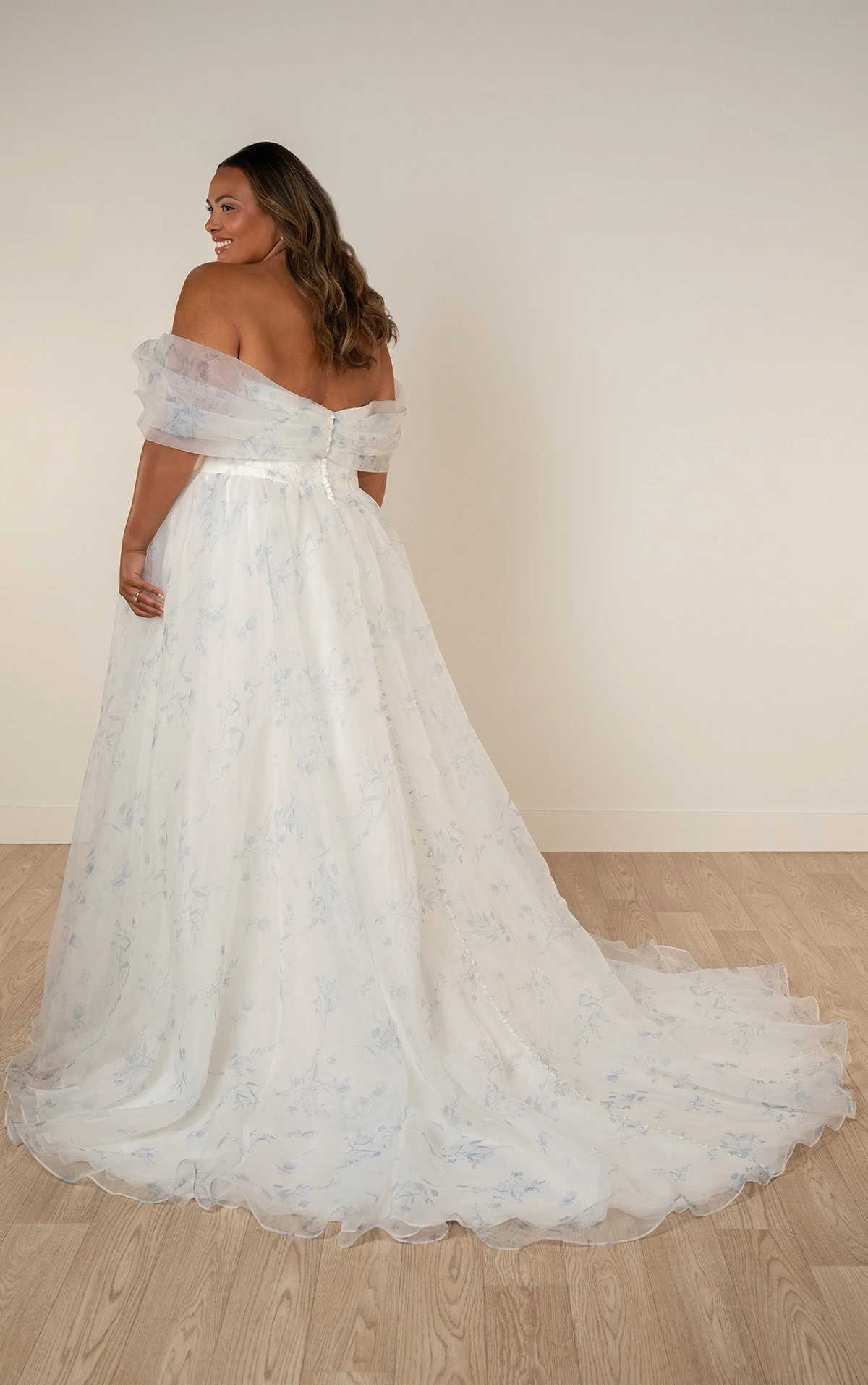 sy8215+ Plus Size Printed Organza Off-the-Shoulder Wedding Dress with Basque Waist  by Stella York