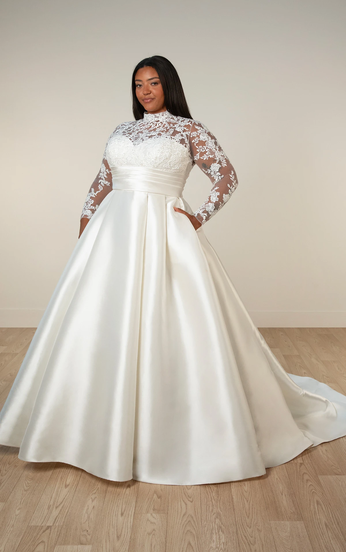 sy8230+ Modest A-Line Plus Size Wedding Dress with Long Sleeves and High Neckline  by Stella York