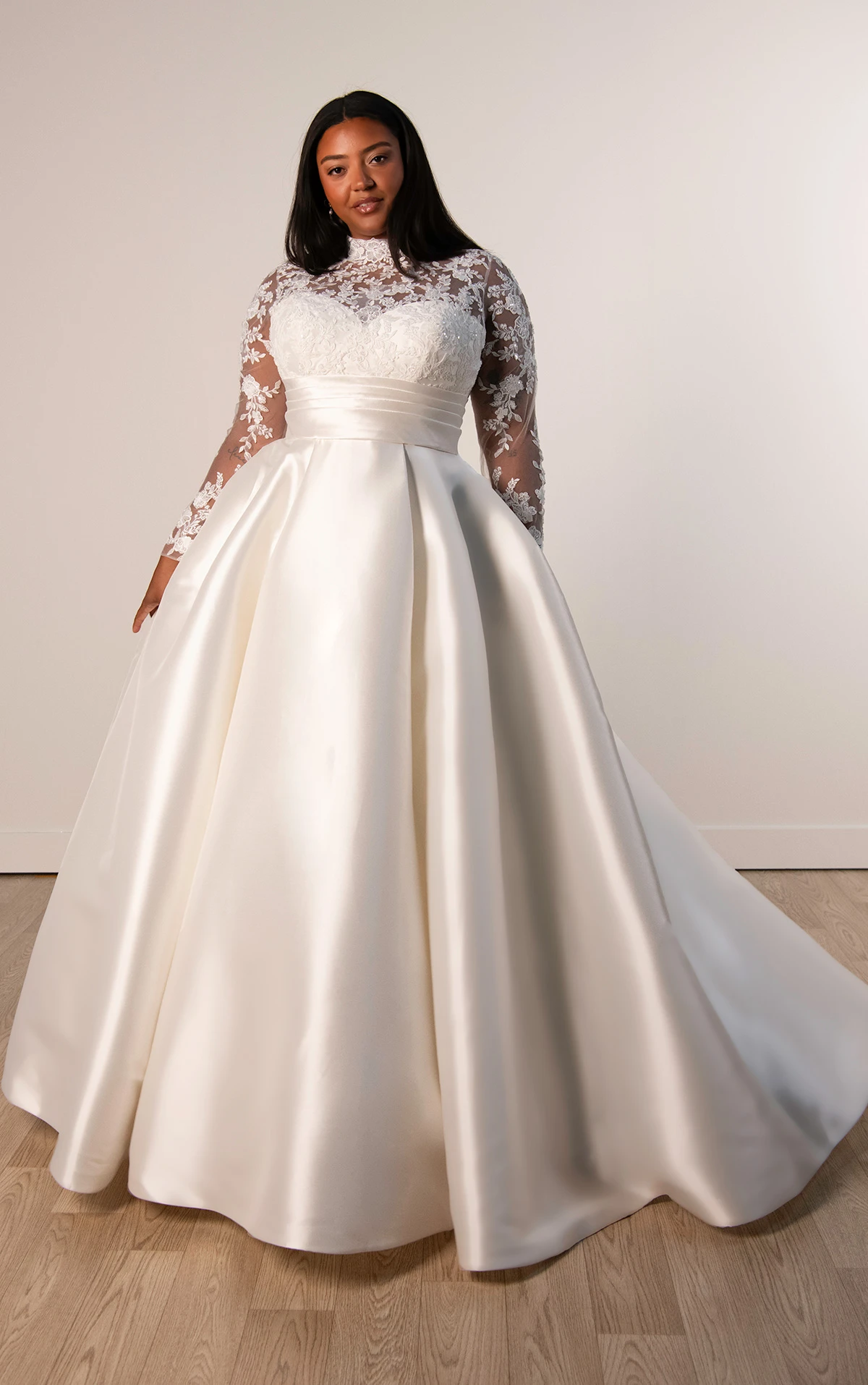 sy8230+ Modest A-Line Plus Size Wedding Dress with Long Sleeves and High Neckline  by Stella York