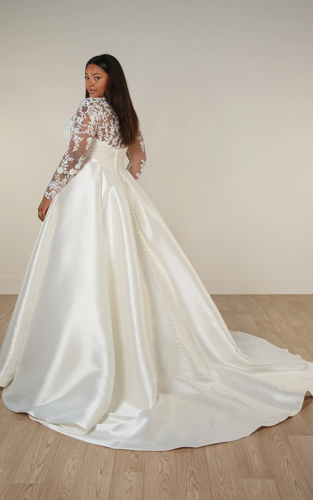sy8230+ Modest A-Line Plus Size Wedding Dress with Long Sleeves and High Neckline  by Stella York