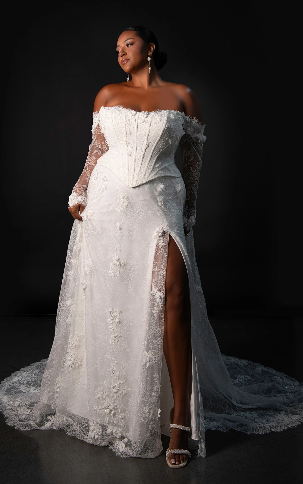 ml1953+ Strapless Faux Two-Piece A-Line Plus Size Wedding Dress with Detachable Sleeves  by Martina Liana