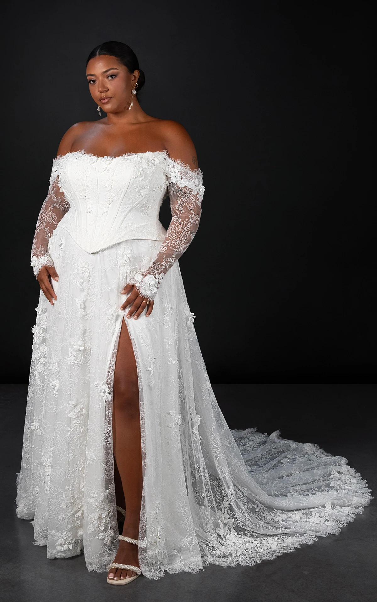 ml1953+ Strapless Faux Two-Piece A-Line Plus Size Wedding Dress with Detachable Sleeves  by Martina Liana