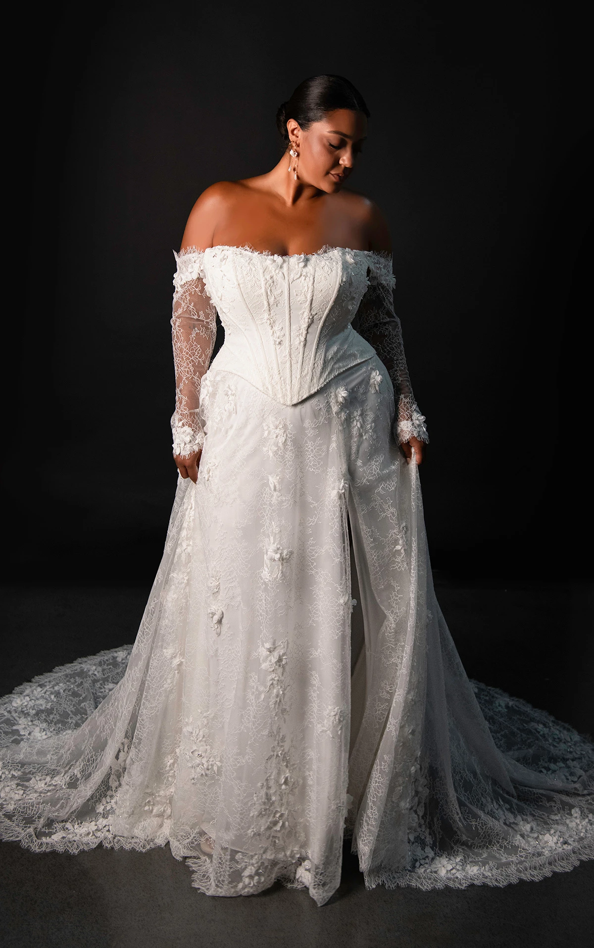 ml1953+ Strapless Faux Two-Piece A-Line Plus Size Wedding Dress with Detachable Sleeves  by Martina Liana