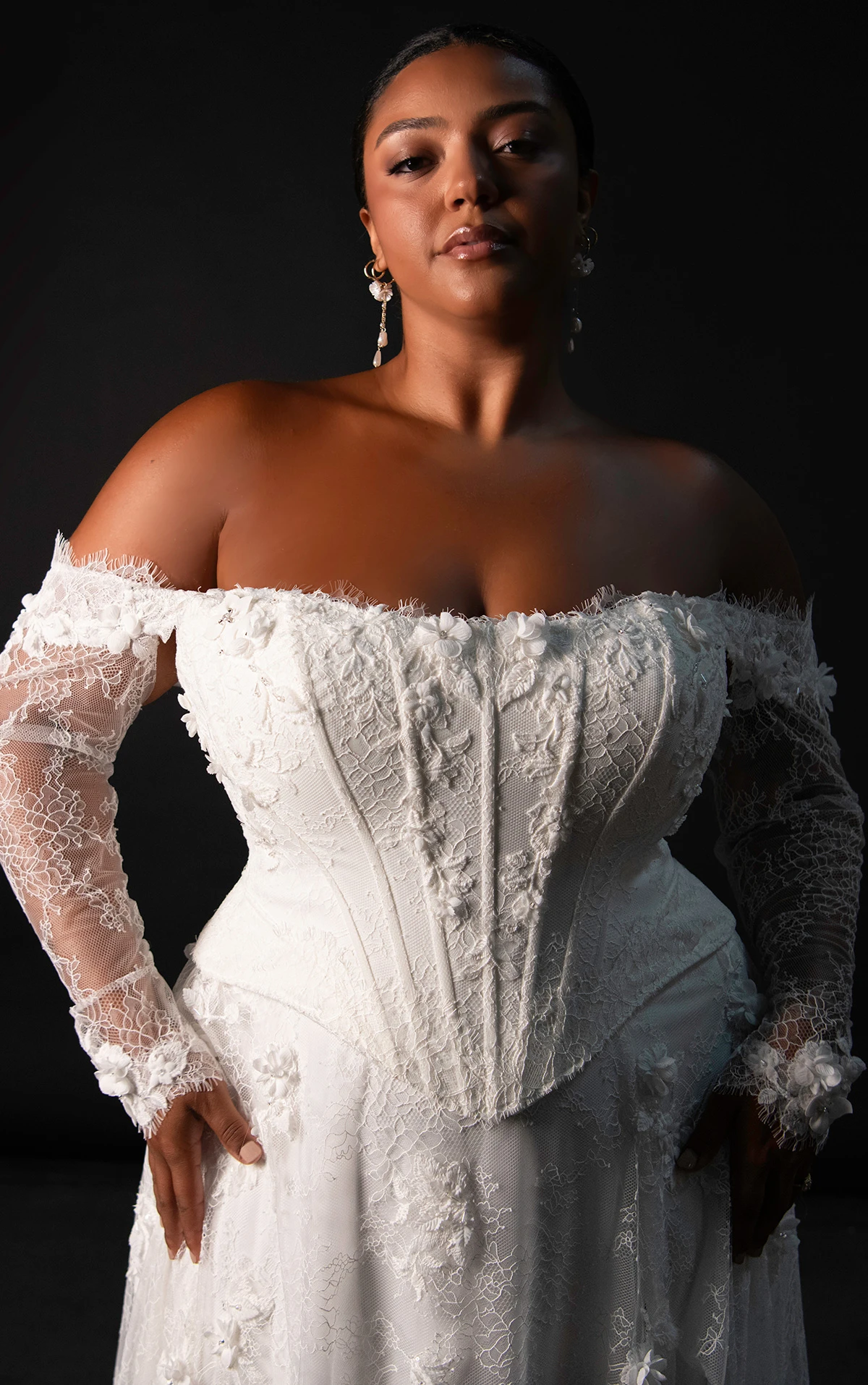 ml1953+ Strapless Faux Two-Piece A-Line Plus Size Wedding Dress with Detachable Sleeves  by Martina Liana