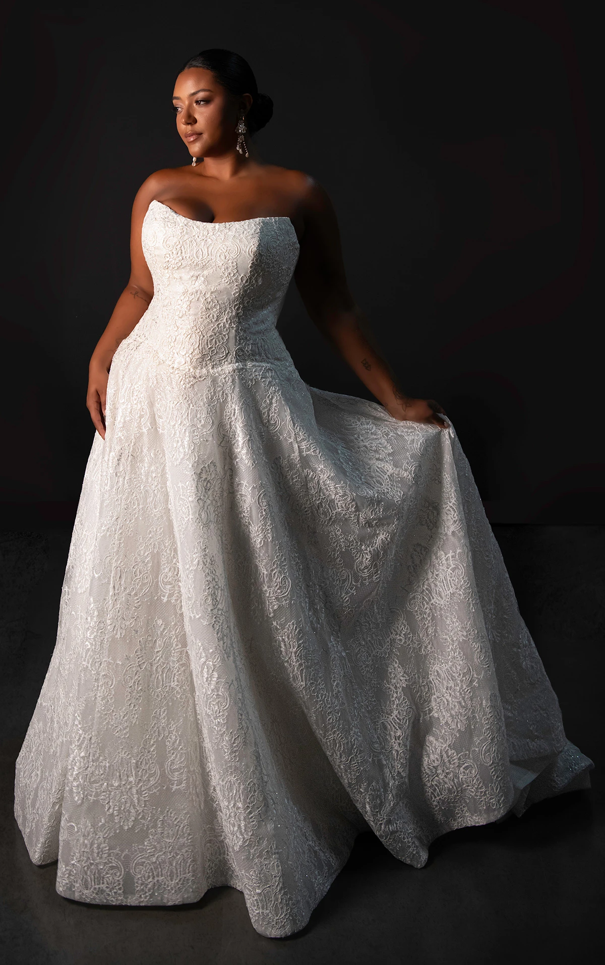 ml1963+ Strapless Chantilly Lace A-Line Plus Size Wedding Dress with Drop Waist  by Martina Liana