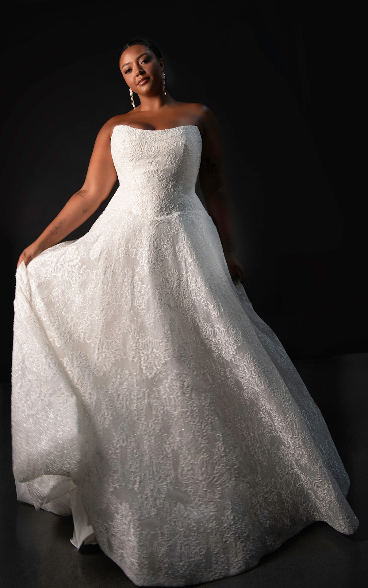 ml1963+ Strapless Chantilly Lace A-Line Plus Size Wedding Dress with Drop Waist  by Martina Liana