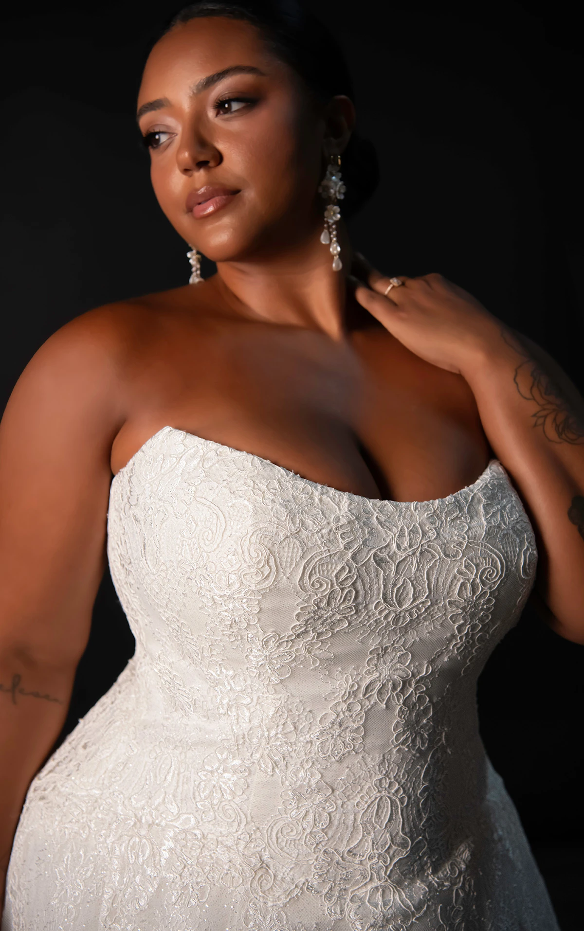 ml1963+ Strapless Chantilly Lace A-Line Plus Size Wedding Dress with Drop Waist  by Martina Liana