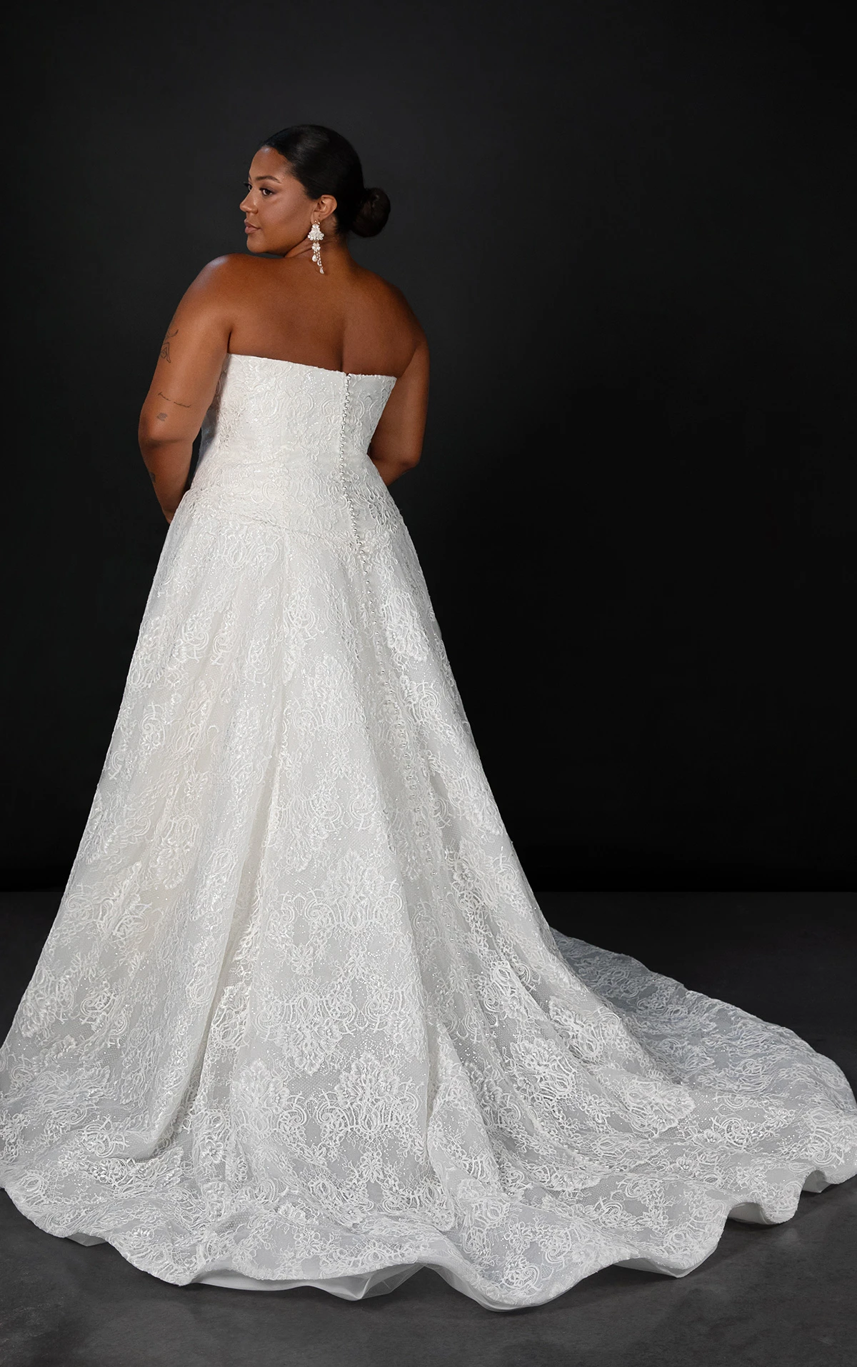 ml1963+ Strapless Chantilly Lace A-Line Plus Size Wedding Dress with Drop Waist  by Martina Liana