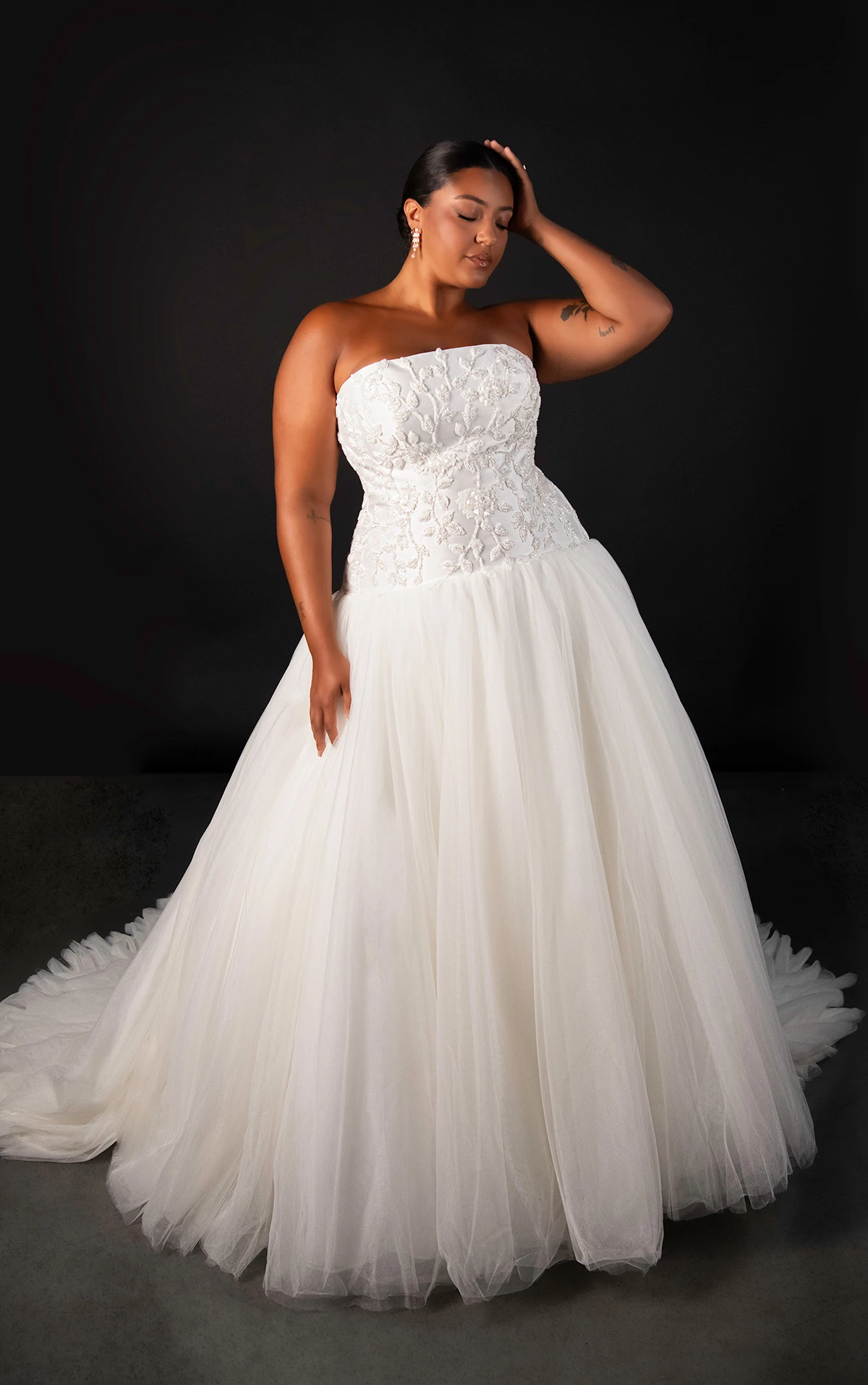 ml1985+ Strapless Mikado and Tulle A-Line Plus Size Wedding Dress with Crystal Lace Appliqués  by Martina Liana