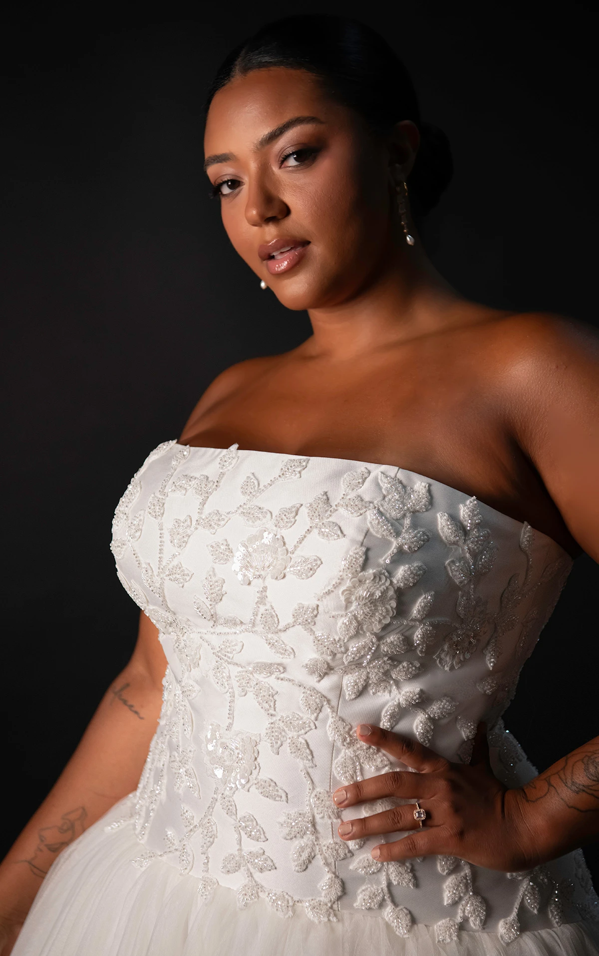 ml1985+ Strapless Mikado and Tulle A-Line Plus Size Wedding Dress with Crystal Lace Appliqués  by Martina Liana