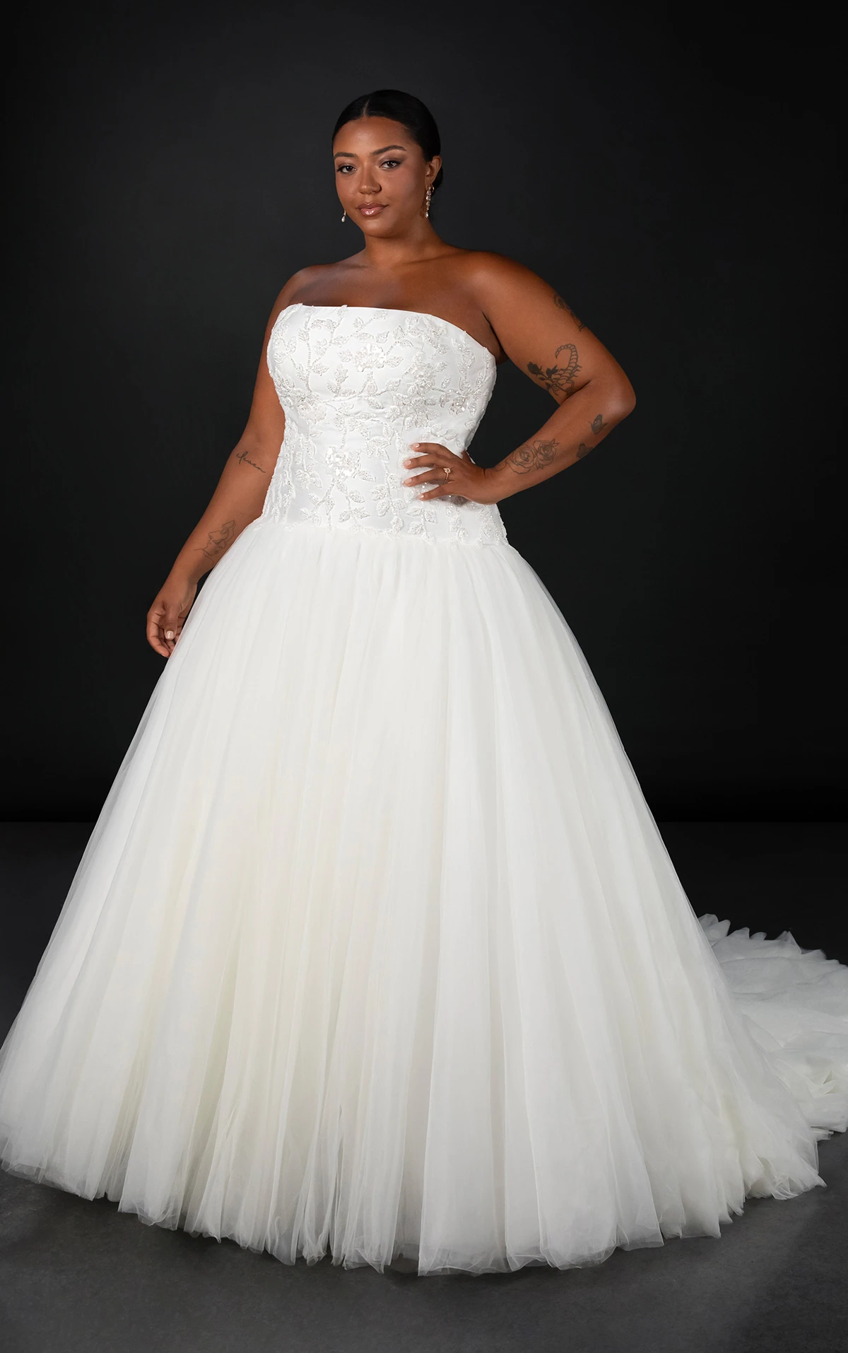 ml1985+ Strapless Mikado and Tulle A-Line Plus Size Wedding Dress with Crystal Lace Appliqués  by Martina Liana