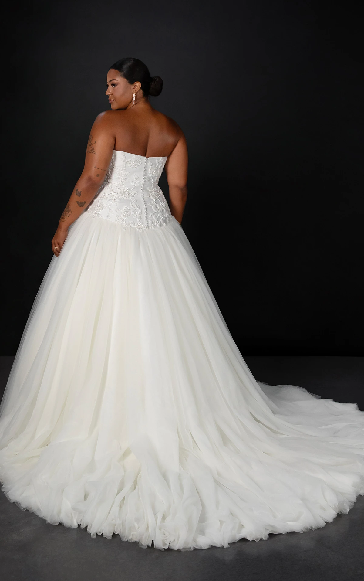 ml1985+ Strapless Mikado and Tulle A-Line Plus Size Wedding Dress with Crystal Lace Appliqués  by Martina Liana