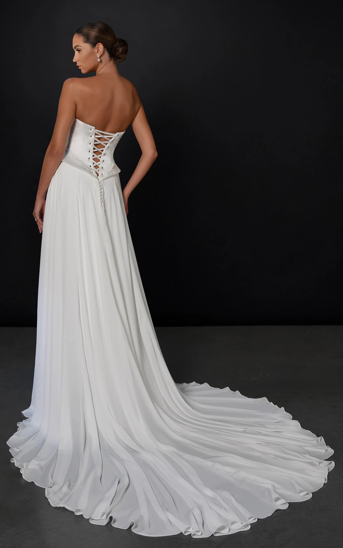 ml1993 A-Line Wedding Dress with Peplum Waist and Neck Scarf  by Martina Liana