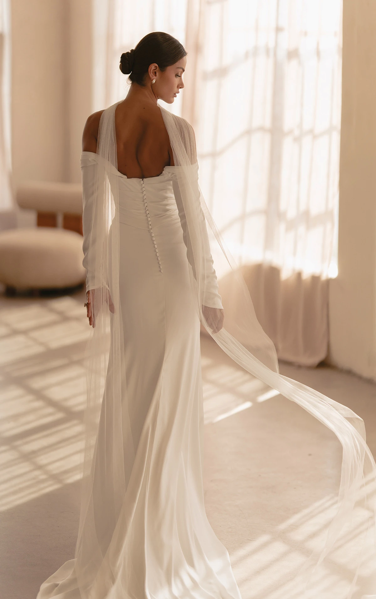 ml1997 Trägerloses Fit-and-Flare-Brautkleid mit gerafftem Oberteil  by Martina Liana