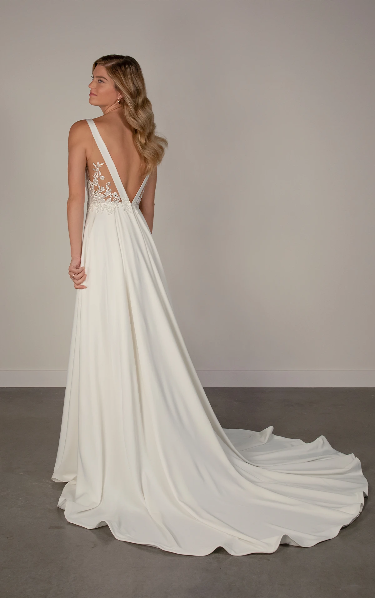 pa1366 High Neckline A-Line Wedding Dress in Lace and Satin Mikado  by Oxford Street