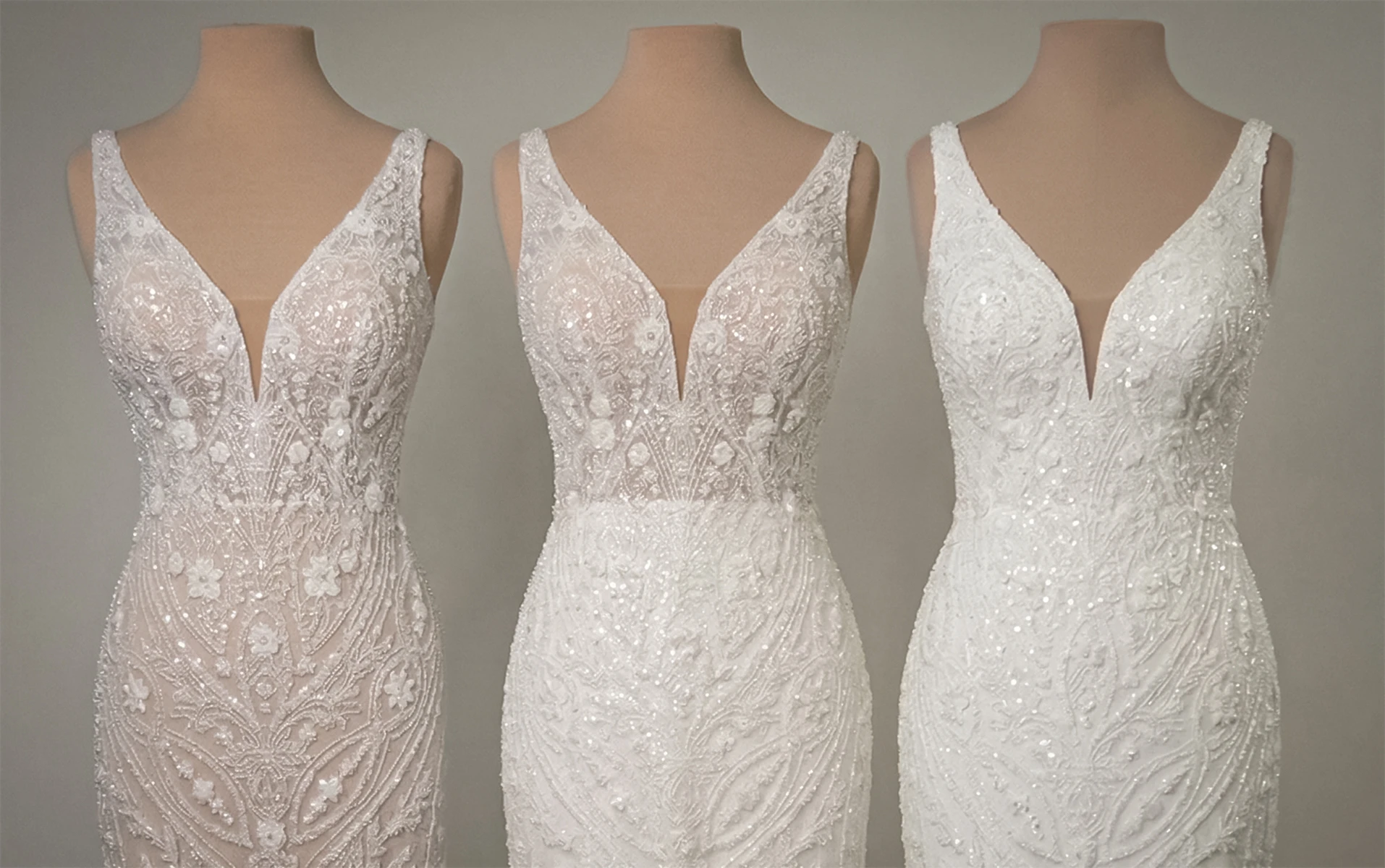 d4448 Beaded Tulle Sheath Wedding Dress with Linear Pearl Embroidery by Essense of Australia