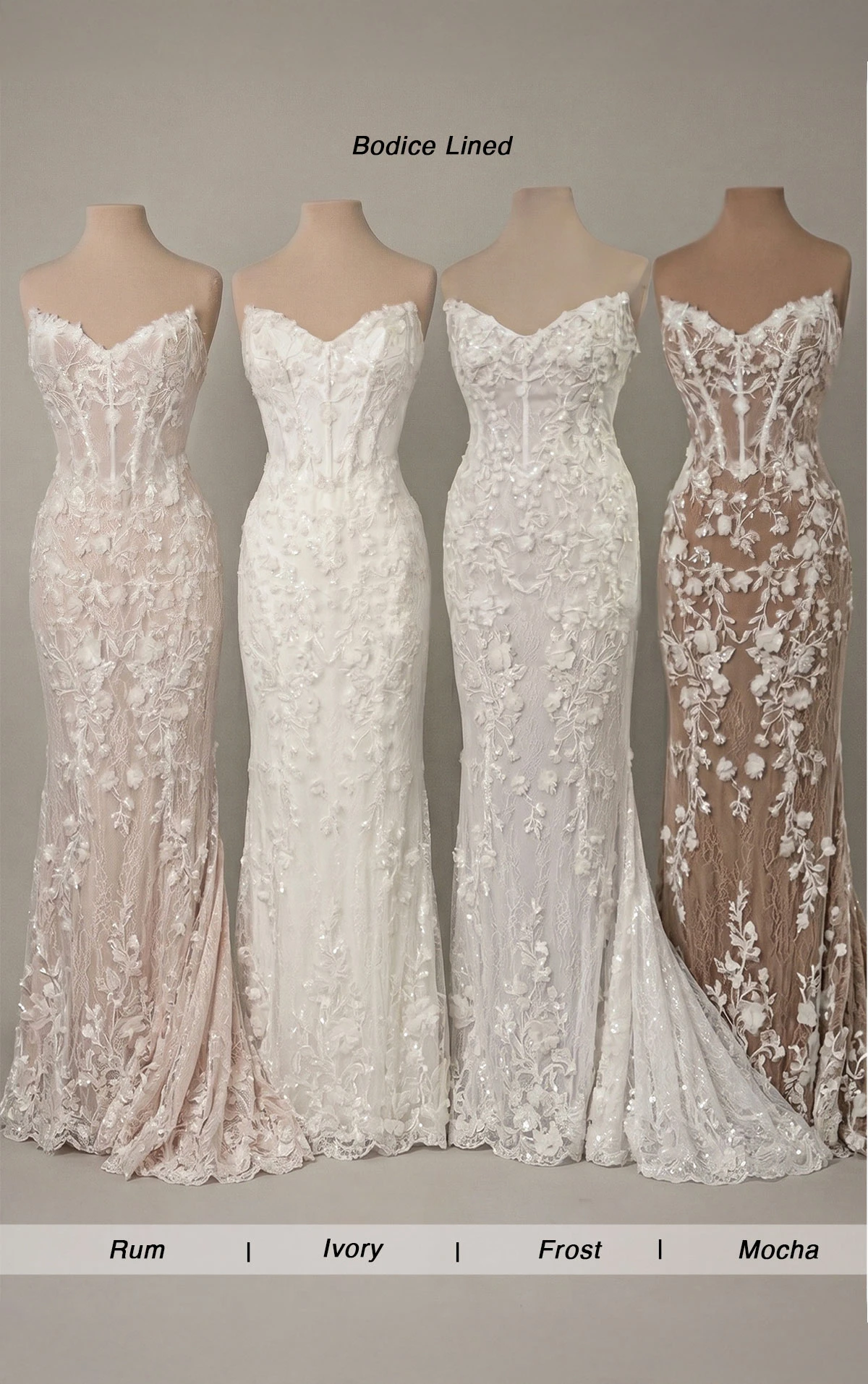 d4368 Strapless Beaded Lace Fit-and-Flare Wedding Dress with 3D Appliqués by Essense of Australia