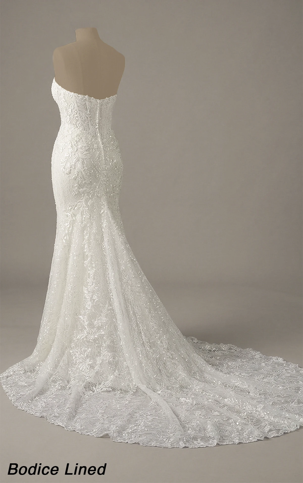d4368 Strapless Beaded Lace Fit-and-Flare Wedding Dress with 3D Appliqués by Essense of Australia