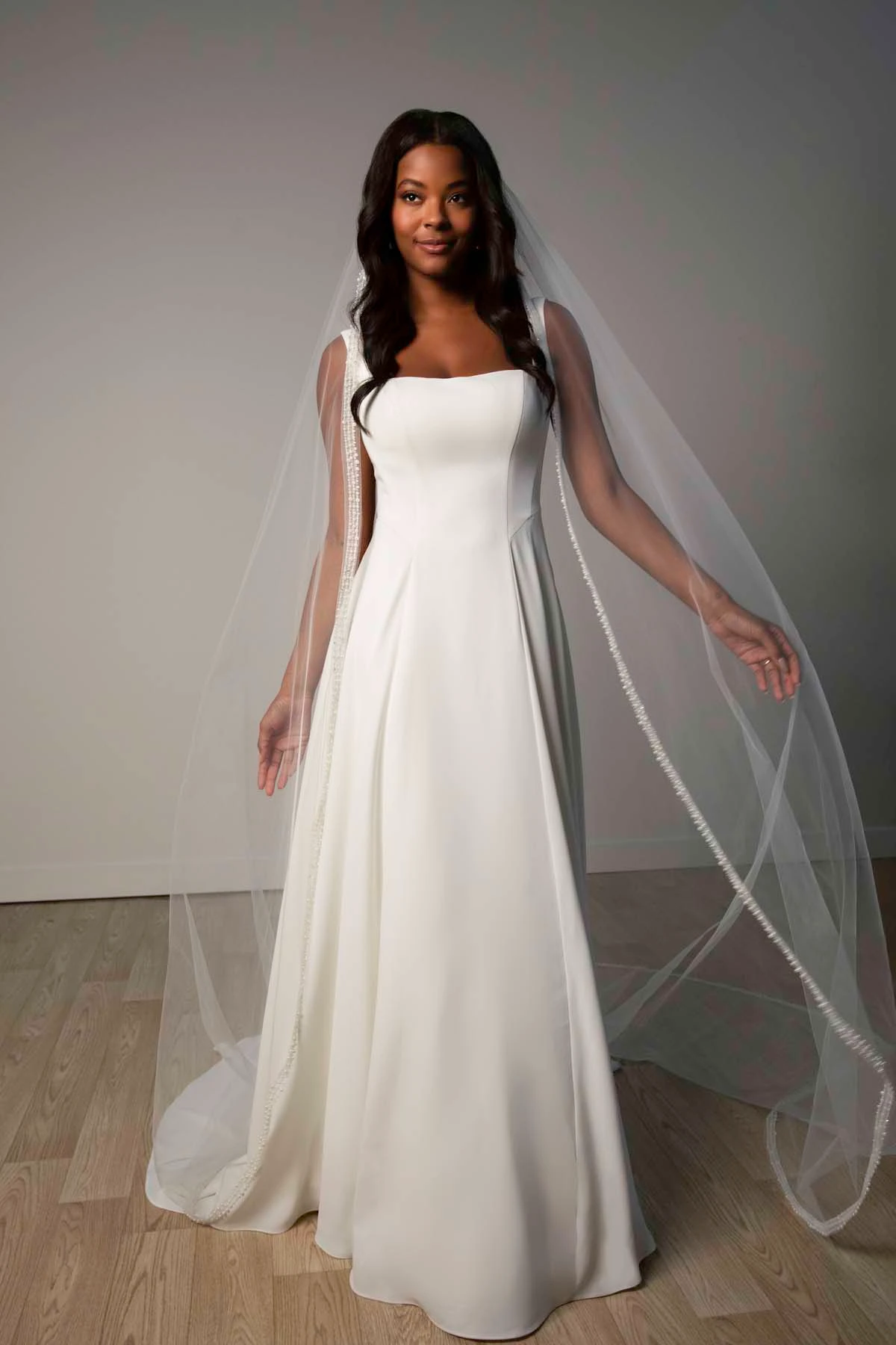 sy8257 Architectural Square Neckline A-Line Wedding Gown with Low Square Back by Stella York