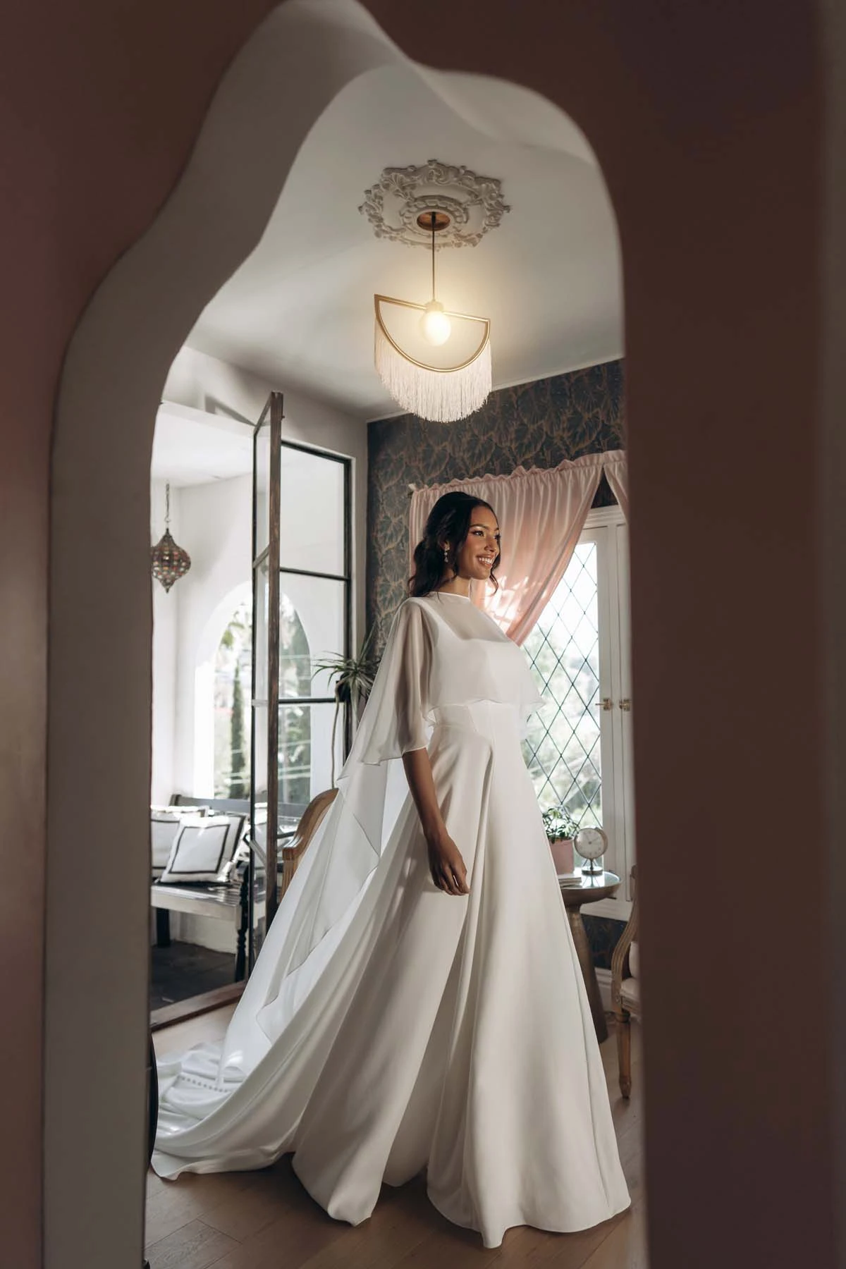 sy8257 Architectural Square Neckline A-Line Wedding Gown with Low Square Back by Stella York