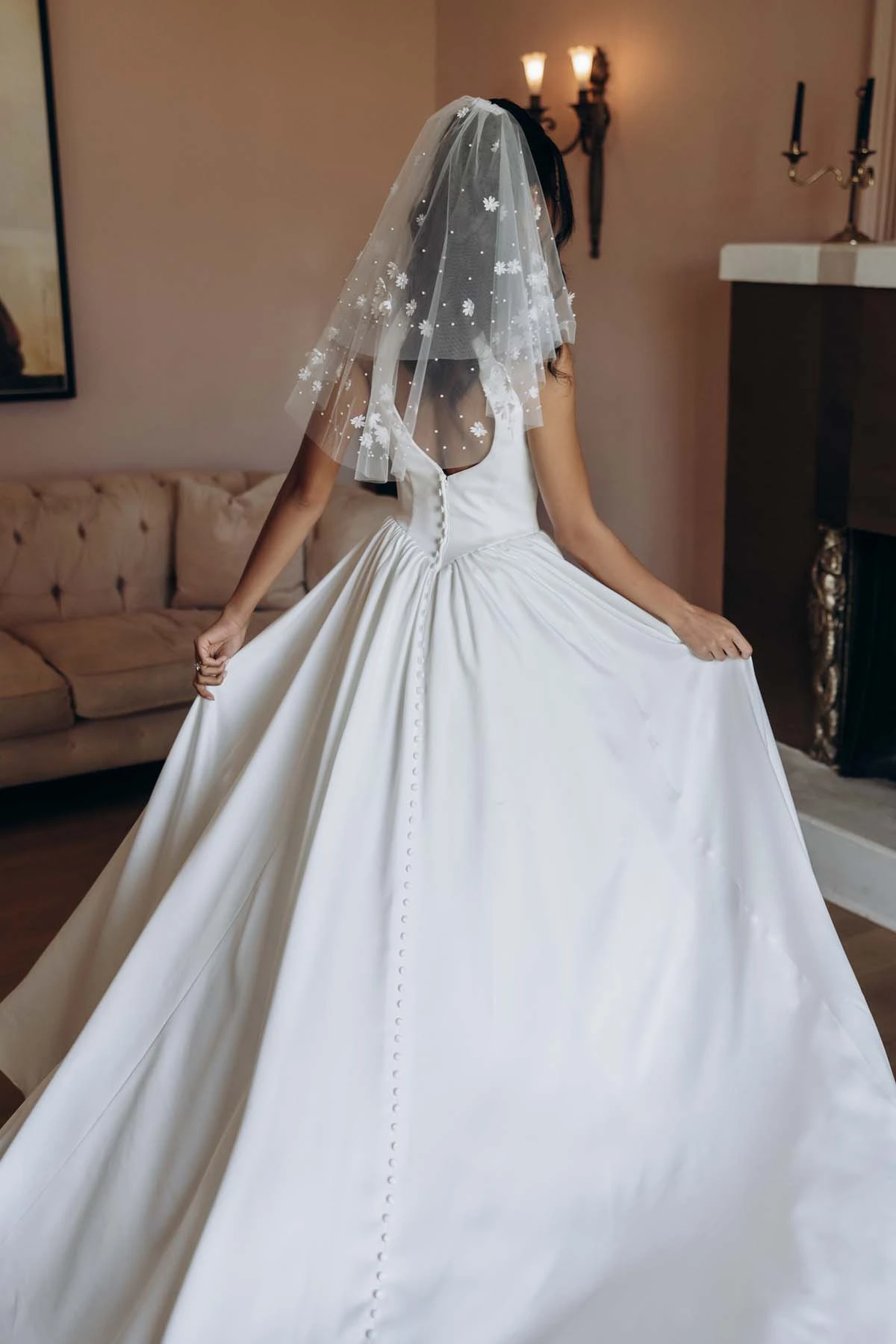 sy8273 Halter Neck Satin A-Line Wedding Gown with Keyhole Back and Pockets by Stella York