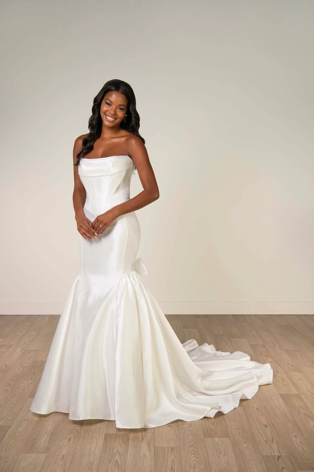 sy8298 Strapless Shimmer Organza Mermaid Wedding Gown with Cascading Bows by Stella York