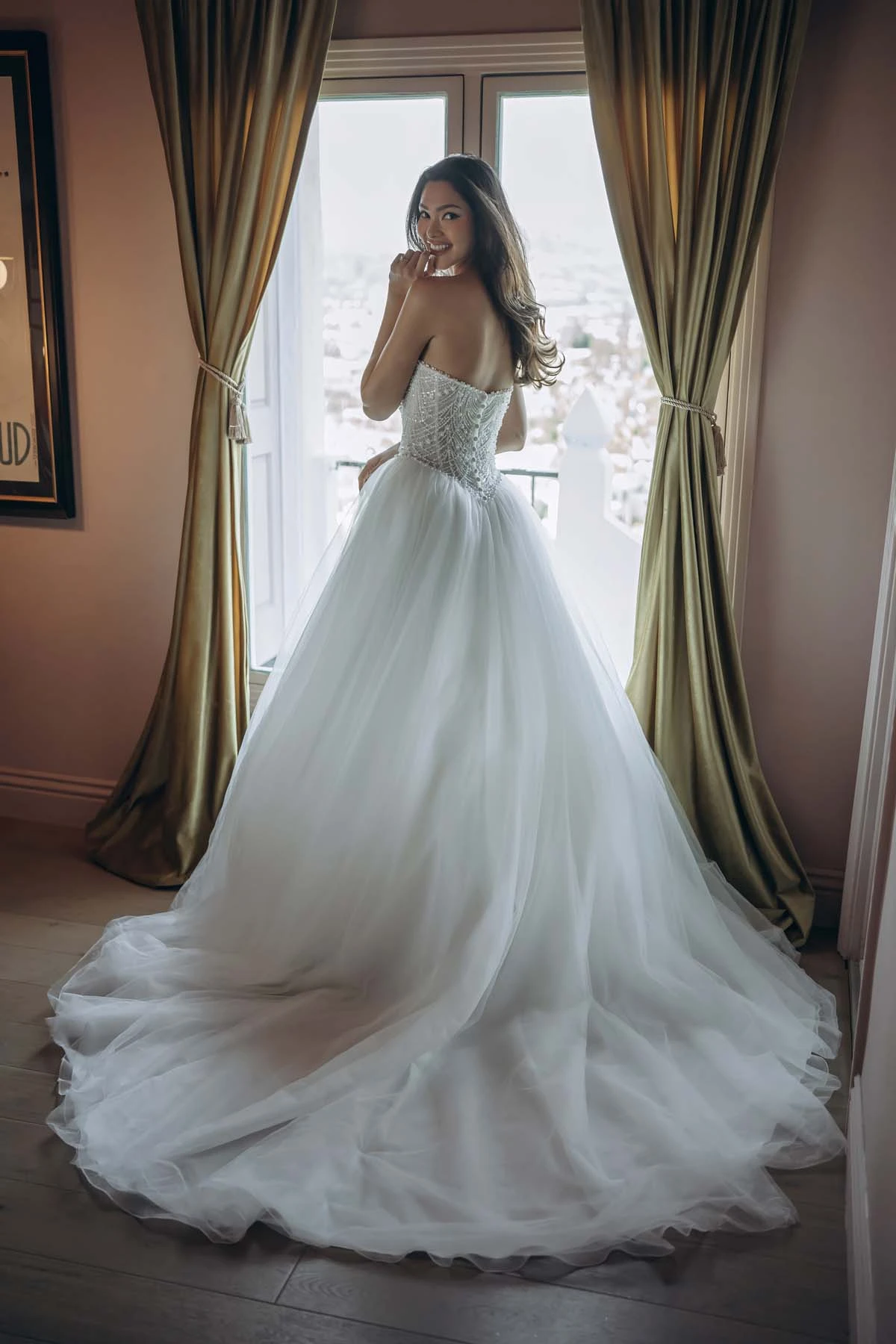 sy8312 Strapless Pearl-Beaded Corset Ballgown with Frothy Tulle Skirt by Stella York