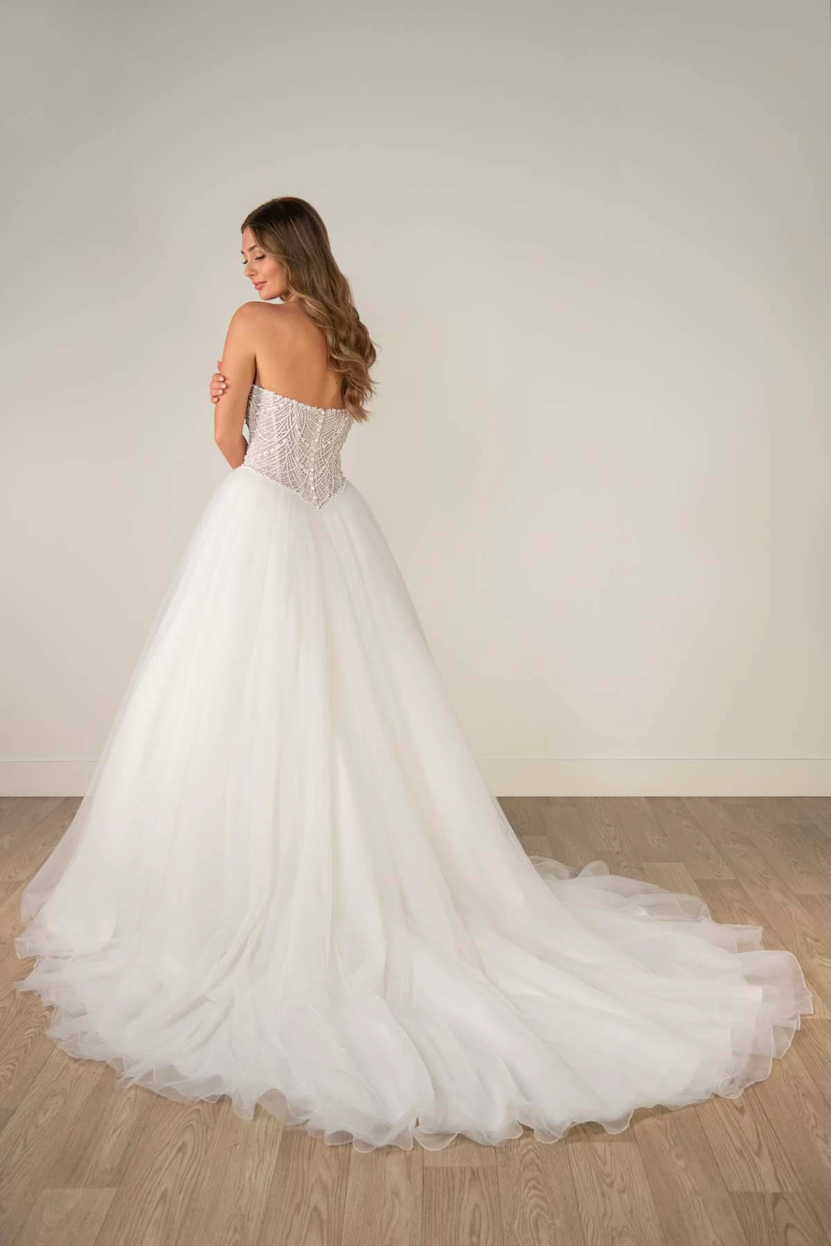 sy8312 Strapless Pearl-Beaded Corset Ballgown with Frothy Tulle Skirt by Stella York
