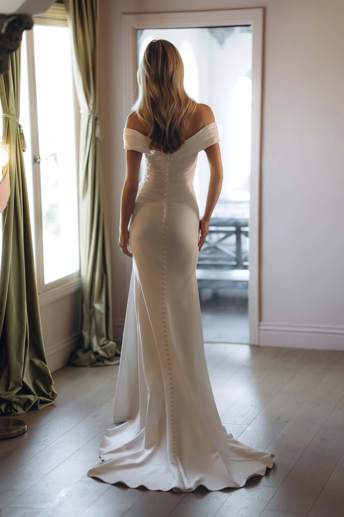 sy8330 Timeless Off-the-Shoulder Fit-and-Flare Wedding Gown by Stella York