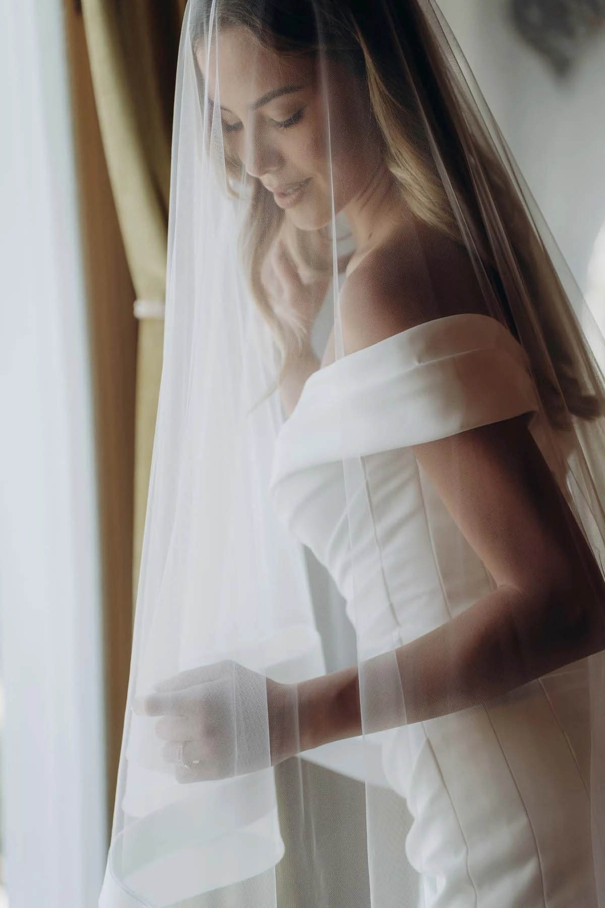sy8330 Timeless Off-the-Shoulder Fit-and-Flare Wedding Gown by Stella York