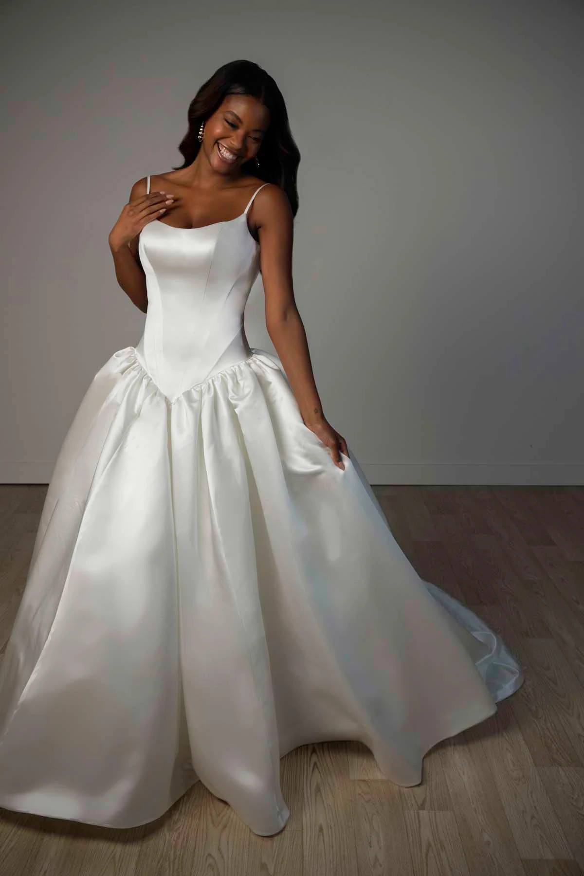sy8334 Scoop Neckline Soft Satin Ballgown with Basque Waist and Pockets by Stella York