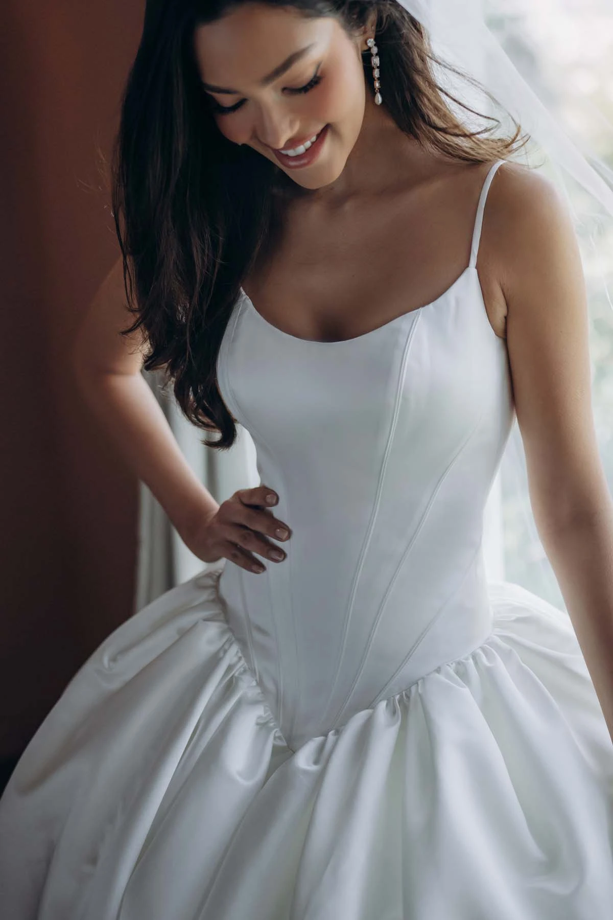 sy8334 Scoop Neckline Soft Satin Ballgown with Basque Waist and Pockets by Stella York