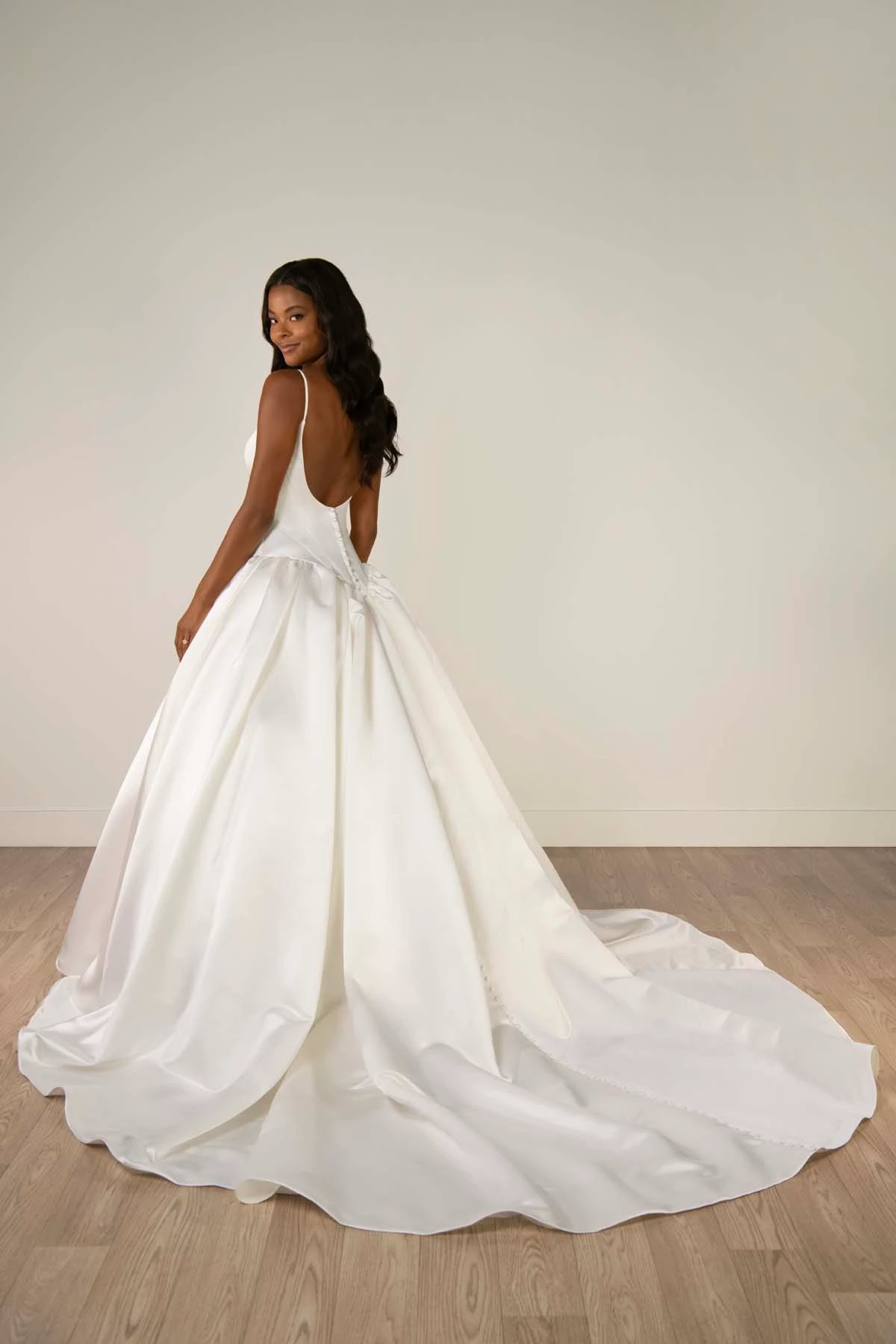 sy8334 Scoop Neckline Soft Satin Ballgown with Basque Waist and Pockets by Stella York