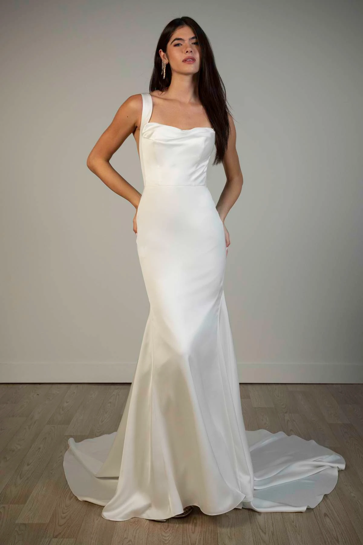 sy8338 Minimalist Belle Satin Fit-and-Flare Wedding Gown by Stella York