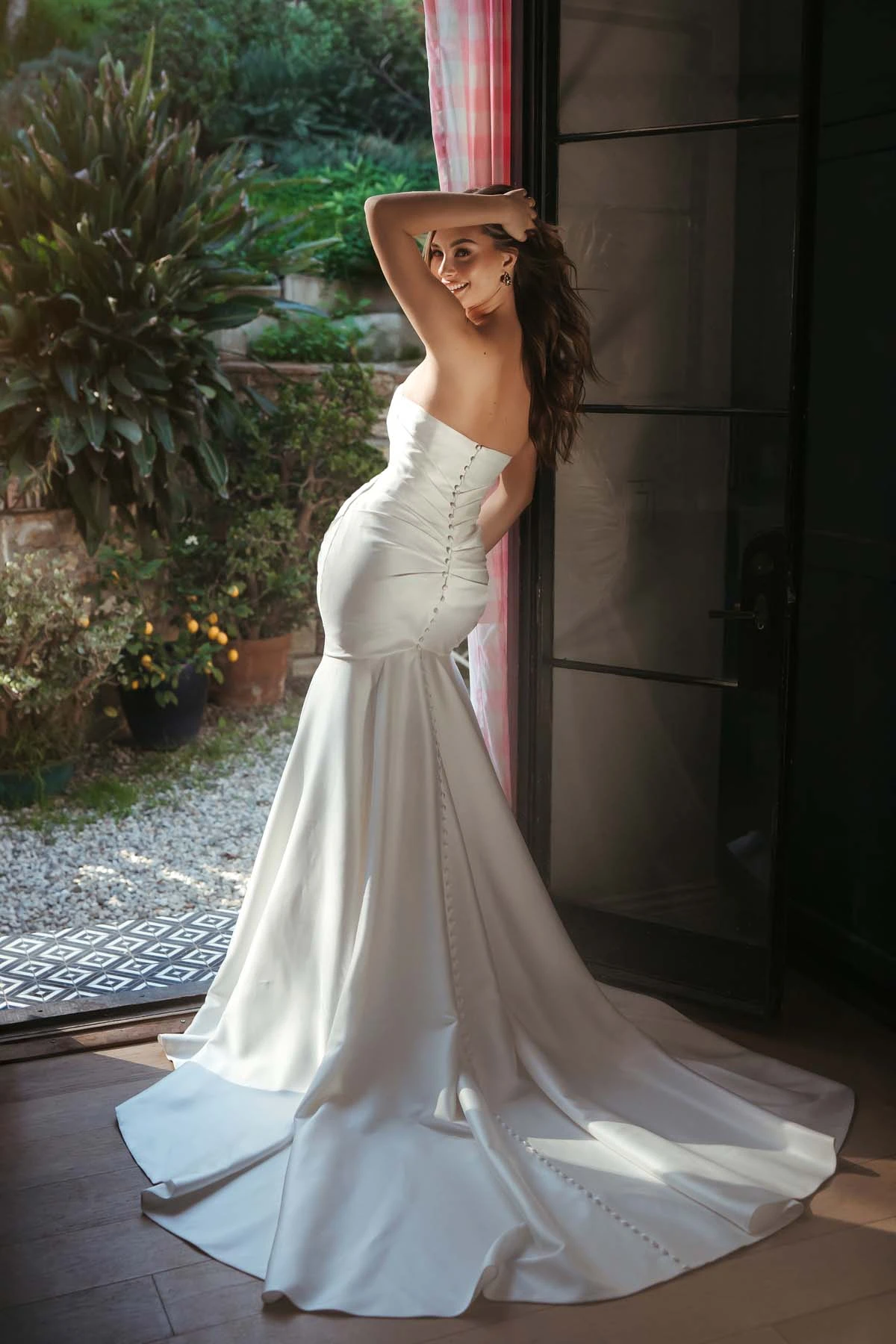 sy8346 Strapless Mikado Fit-and-Flare Wedding Gown with Ruched Bodice by Stella York
