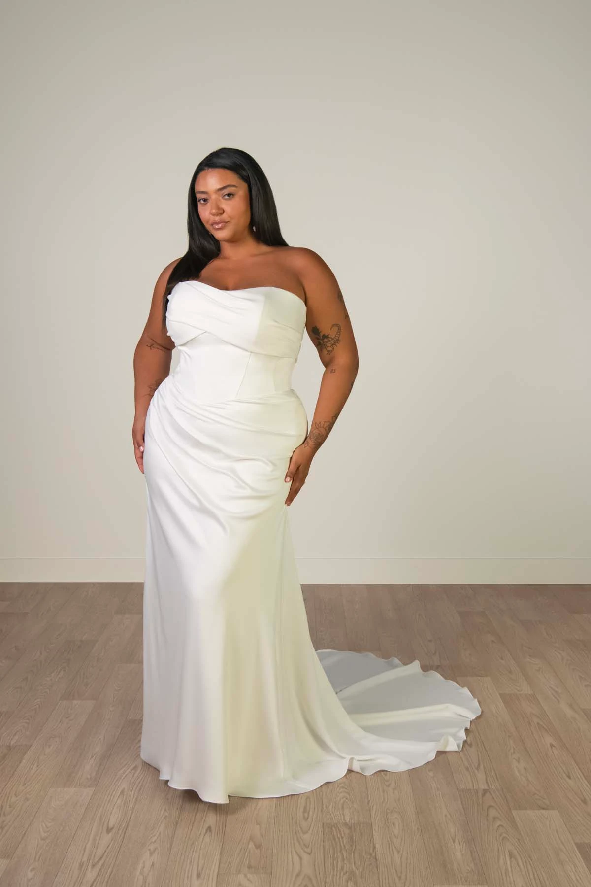 sy8347 Sculptural Soft Satin Strapless Column Wedding Dress by Stella York