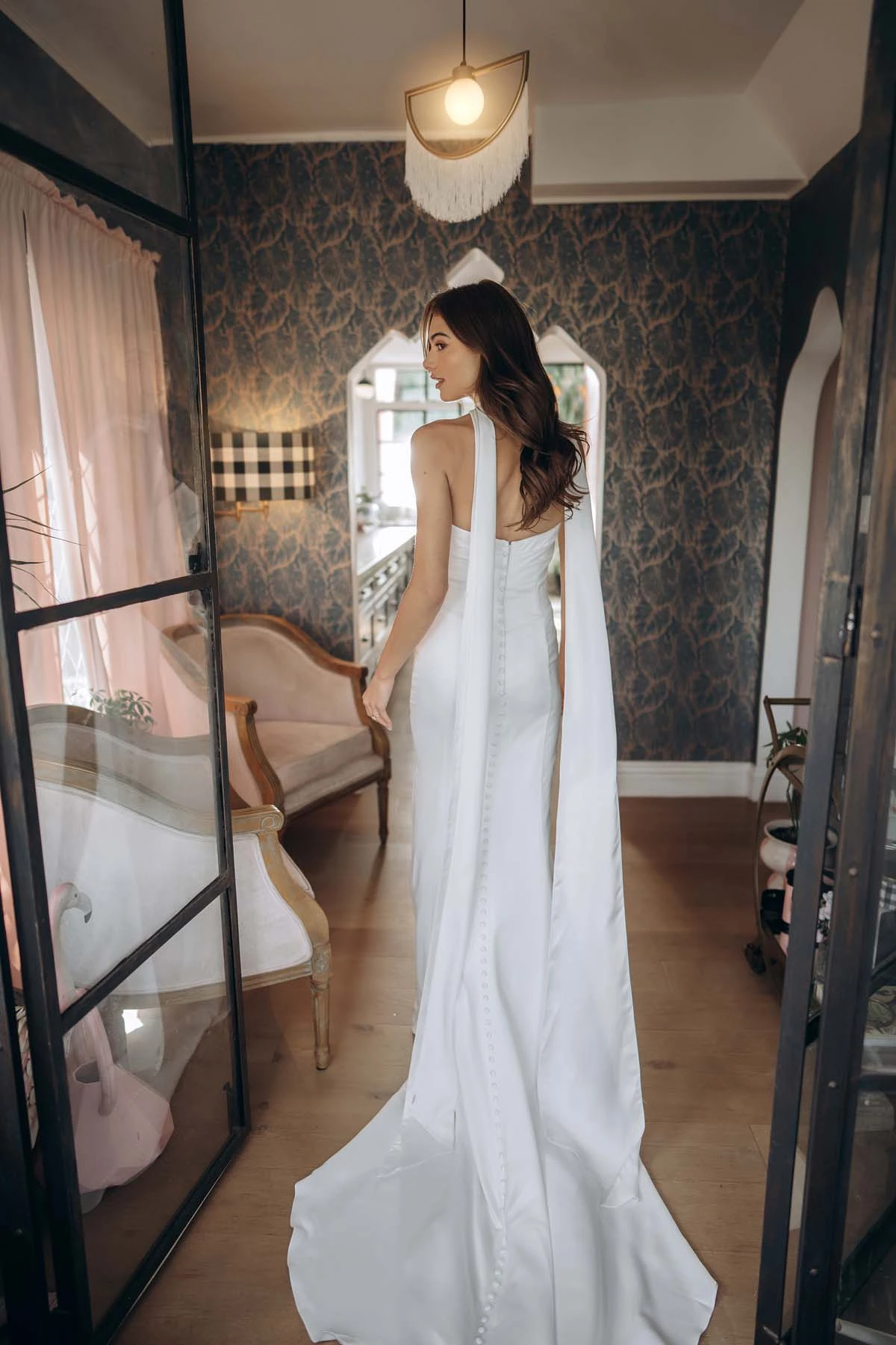 sy8347 Sculptural Soft Satin Strapless Column Wedding Dress by Stella York