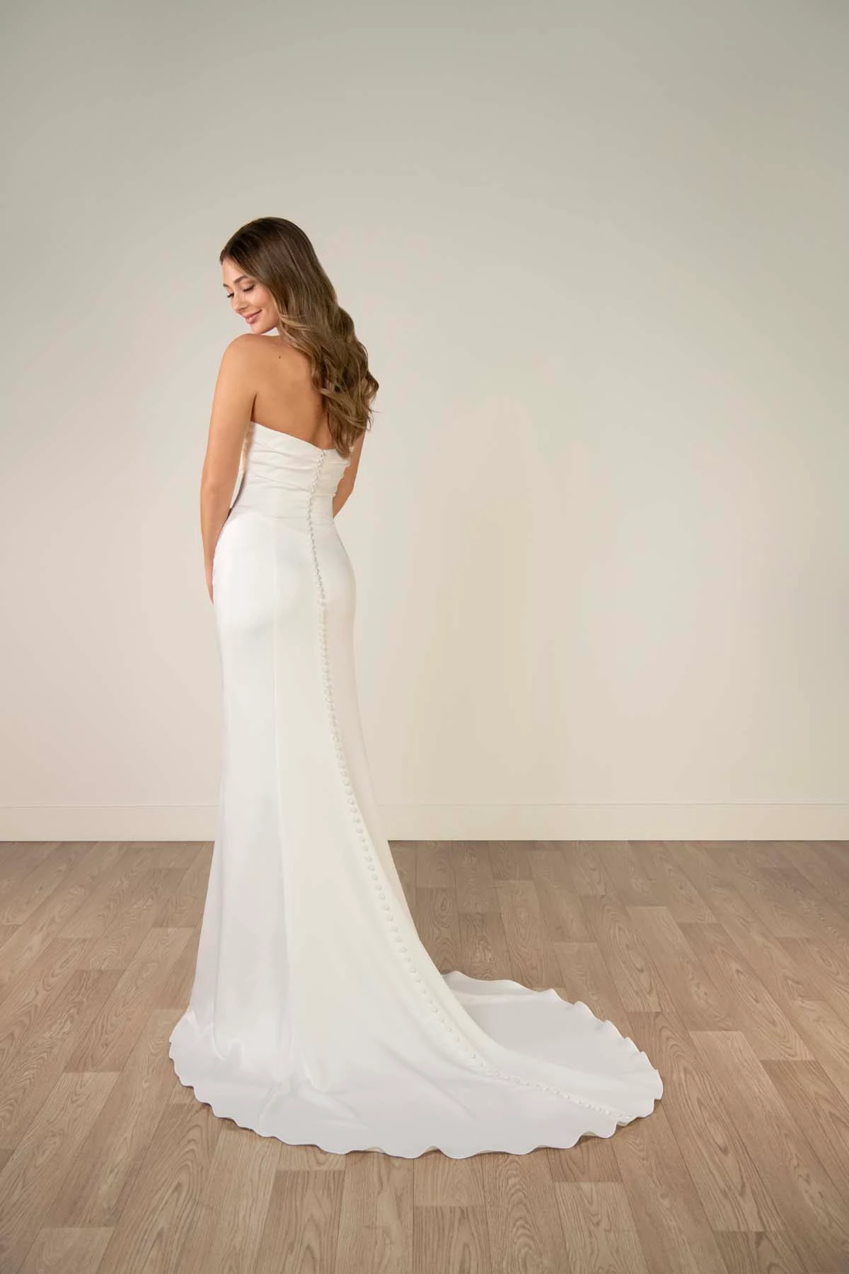 sy8347 Sculptural Soft Satin Strapless Column Wedding Dress by Stella York