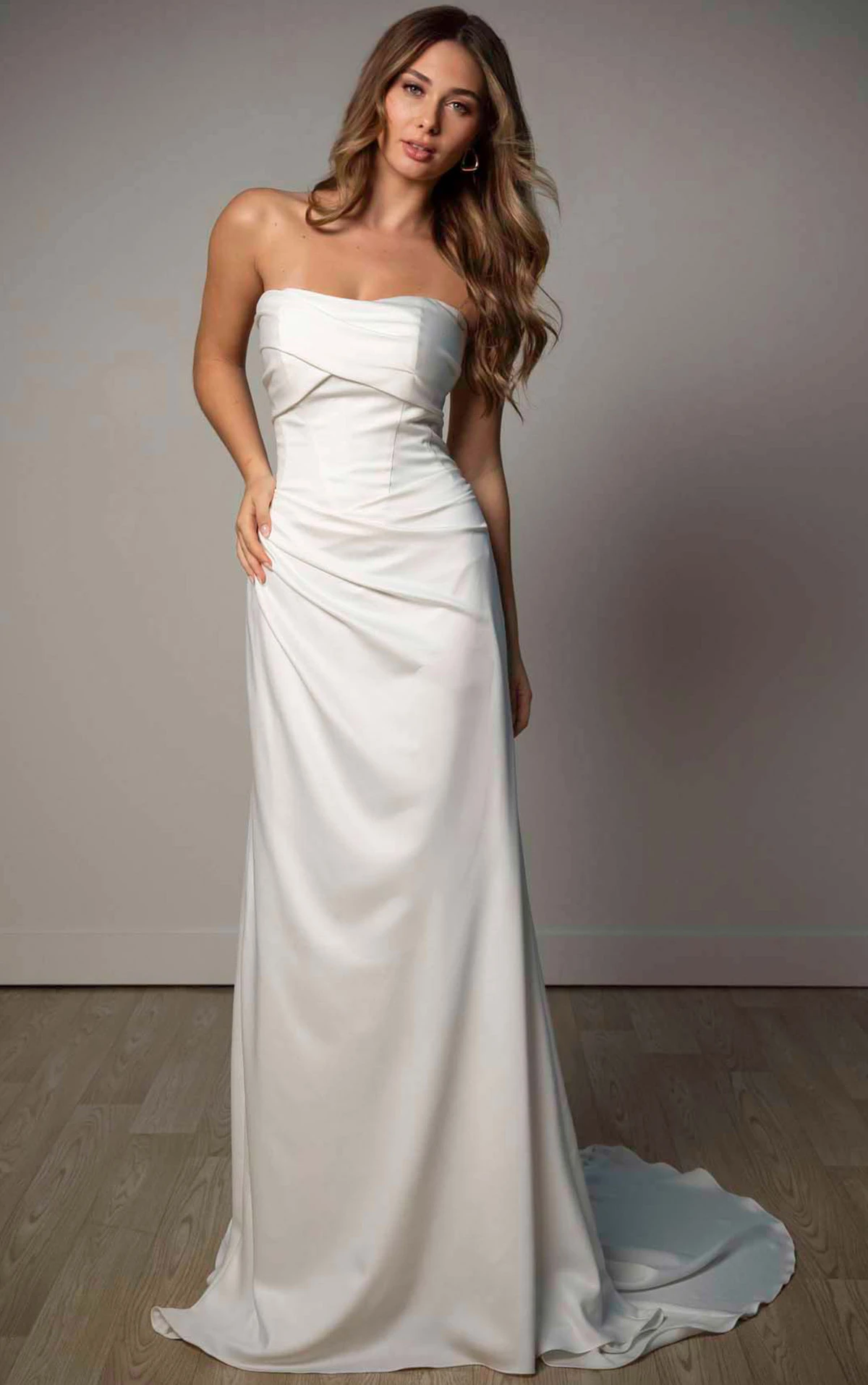 sy8347 Sculptural Soft Satin Strapless Column Wedding Dress  by Stella York