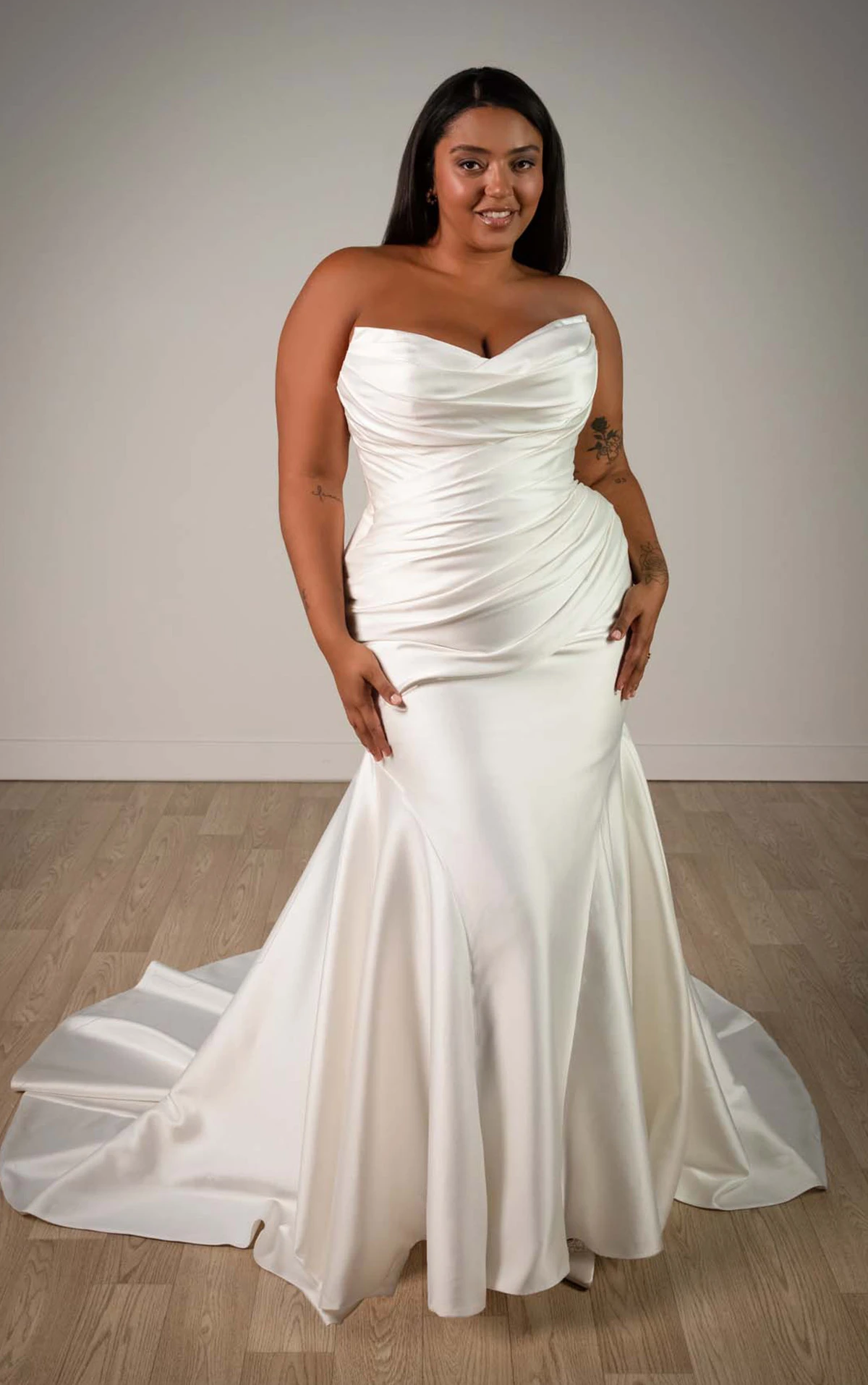 sy8346+ Plus Size Strapless Mikado Fit-and-Flare Wedding Gown with Ruched Bodice  by Stella York