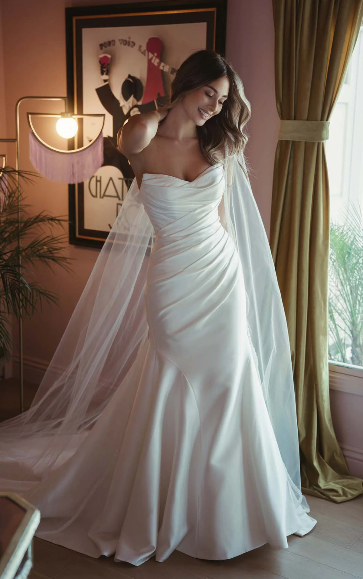 Trägerloses Fit-and-Flare-Brautkleid aus Mikado mit gerafftem Oberteil, SY8346, byStella York