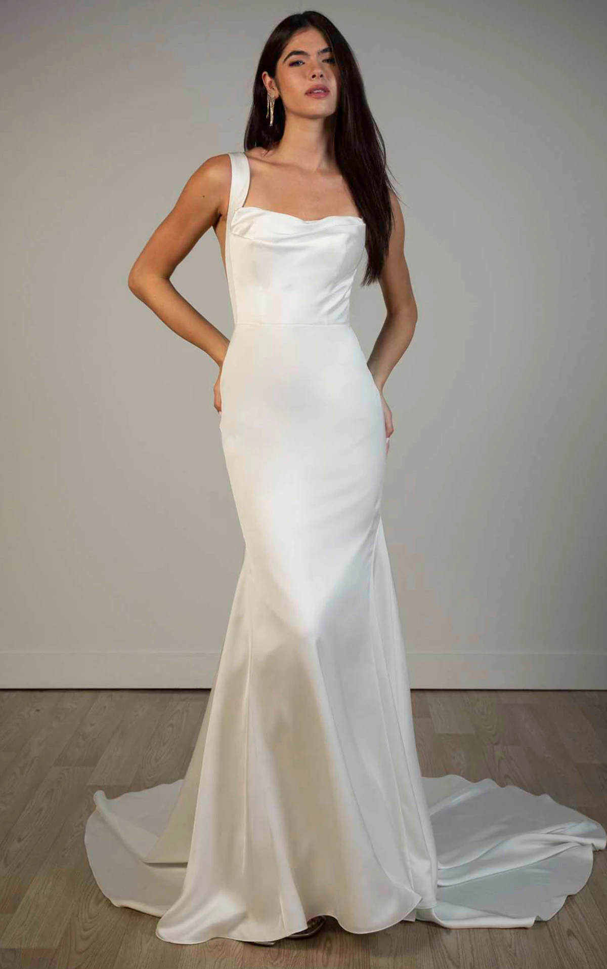 sy8338 Minimalist Belle Satin Fit-and-Flare Wedding Gown  by Stella York