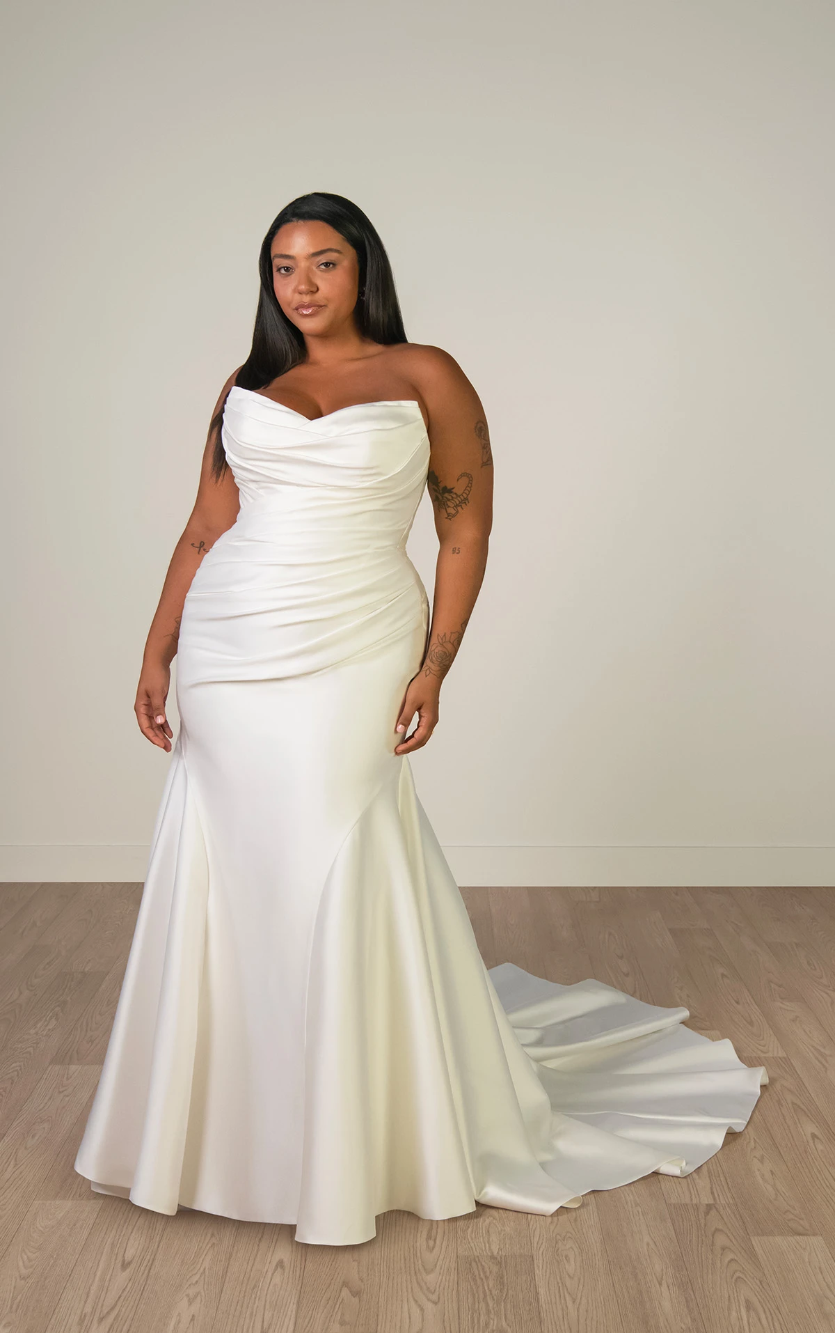 sy8346+ Plus Size Strapless Mikado Fit-and-Flare Wedding Gown with Ruched Bodice  by Stella York
