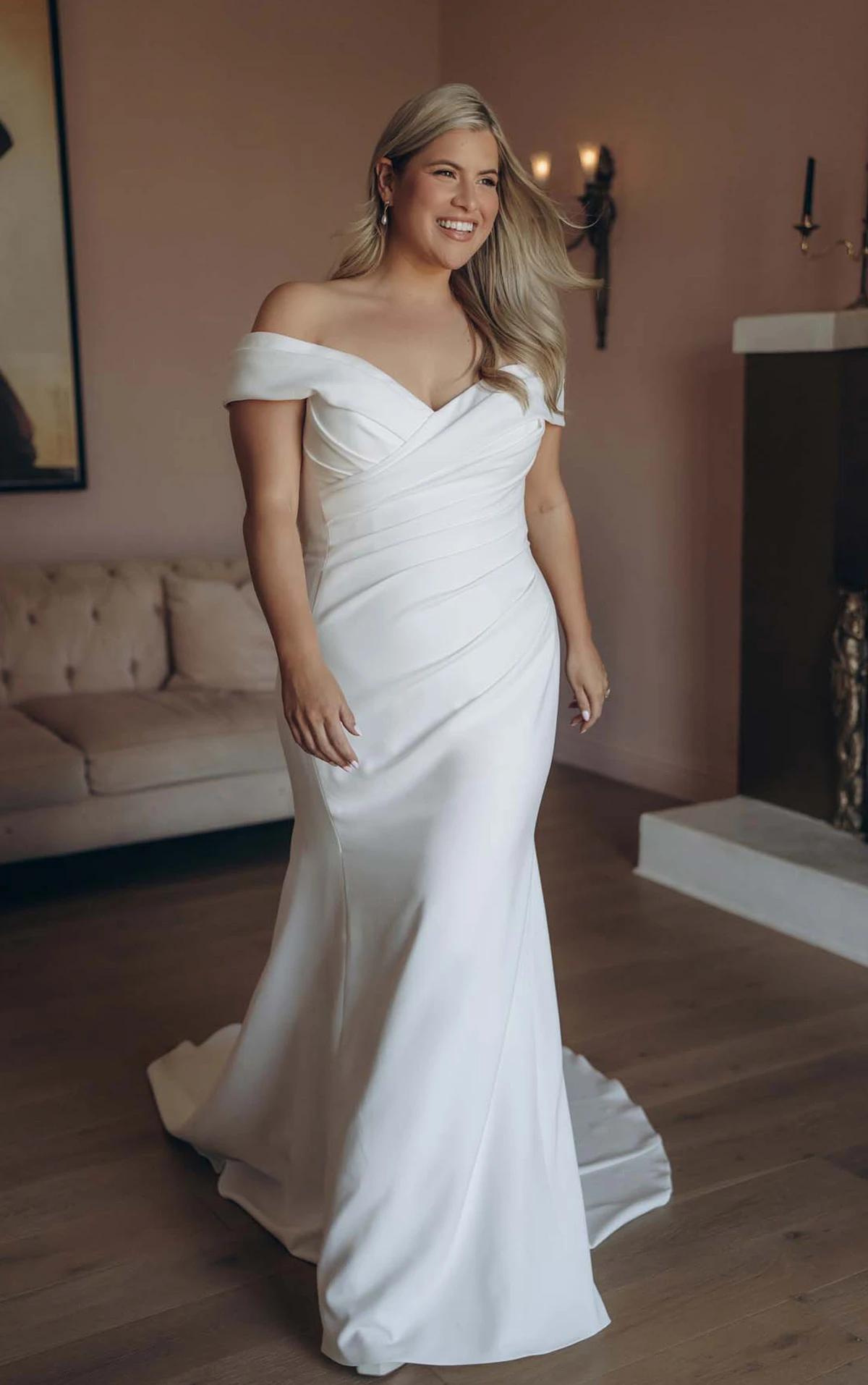 Plus Size Timeless Off-the-Shoulder Fit-and-Flare Wedding Gown, SY8330+, byStella York