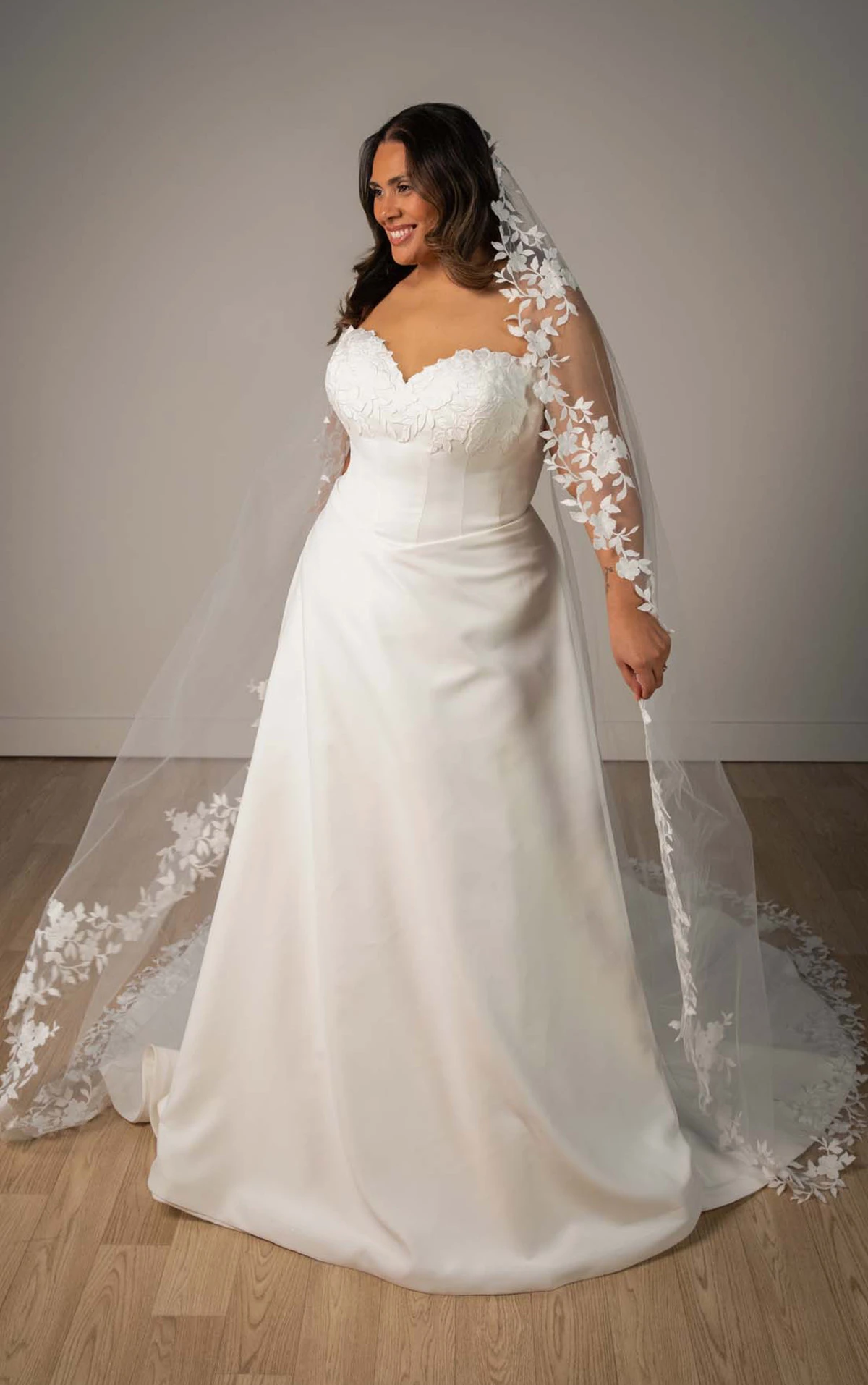 Plus Size Strapless Lace and Matte Satin A-Line Wedding Gown with Sweetheart Neckline, SY8328+, byStella York