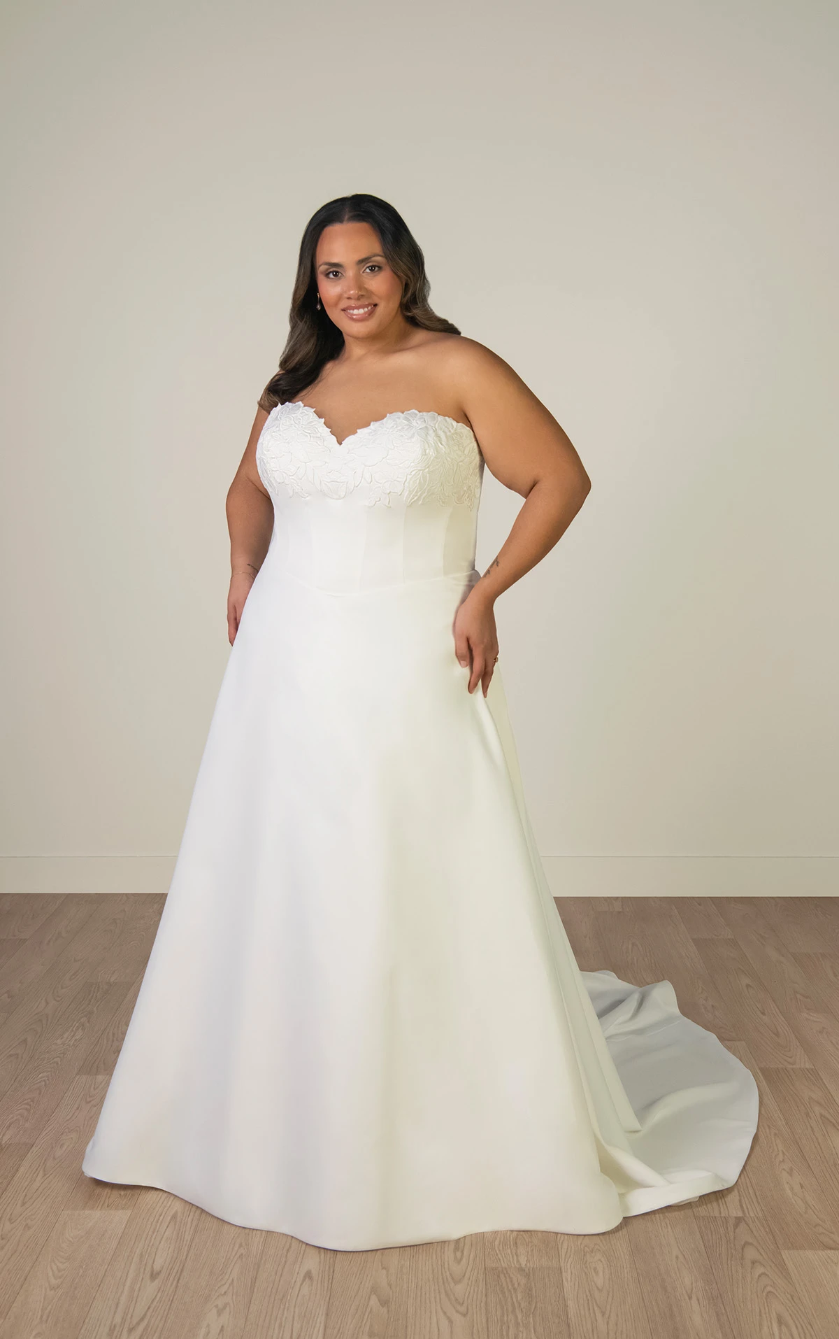 sy8328+ Plus Size Strapless Lace and Matte Satin A-Line Wedding Gown with Sweetheart Neckline  by Stella York