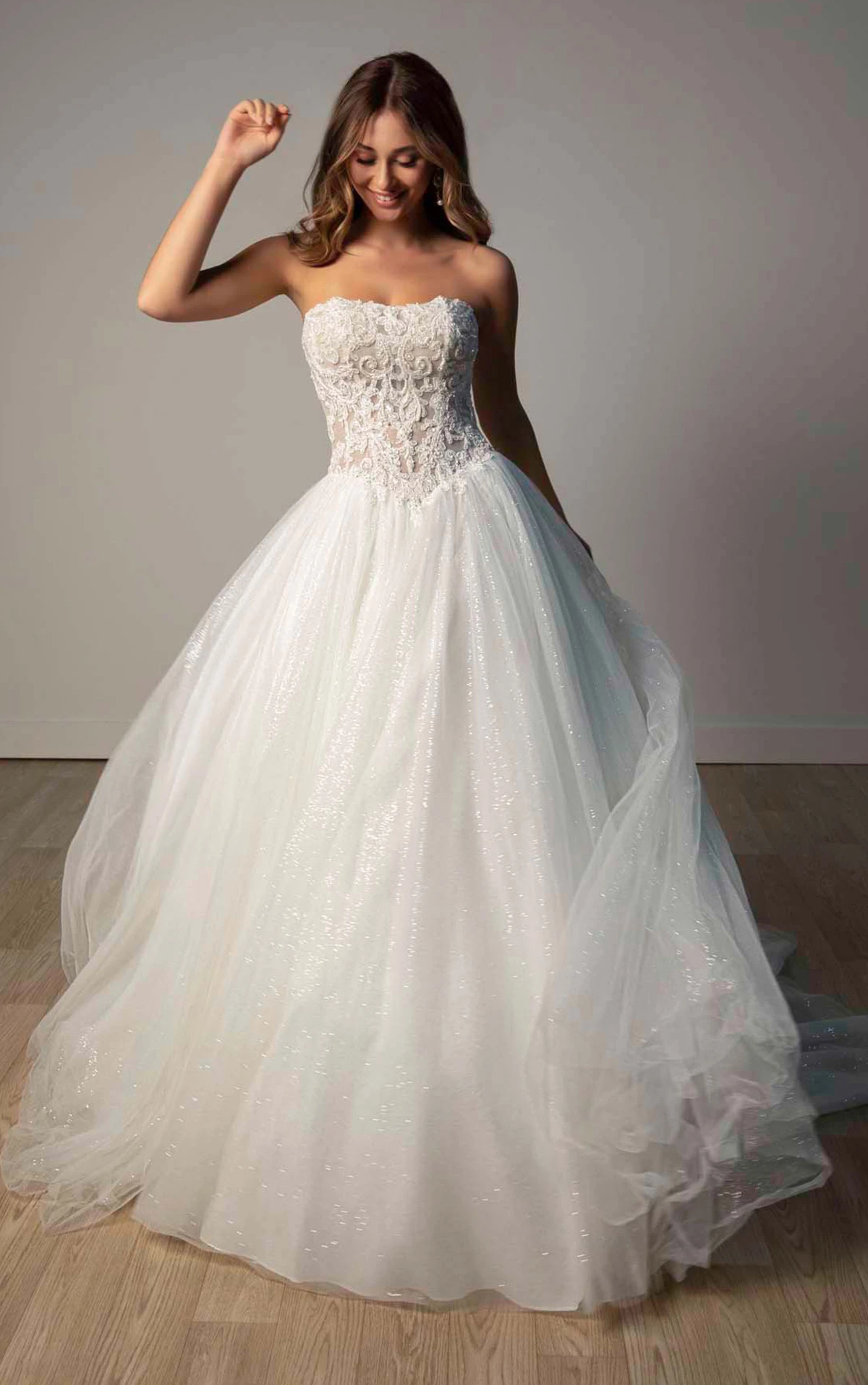 sy8301 Strapless Sparkle Tulle and Lace Ballgown with Sheer Corset Bodice  by Stella York