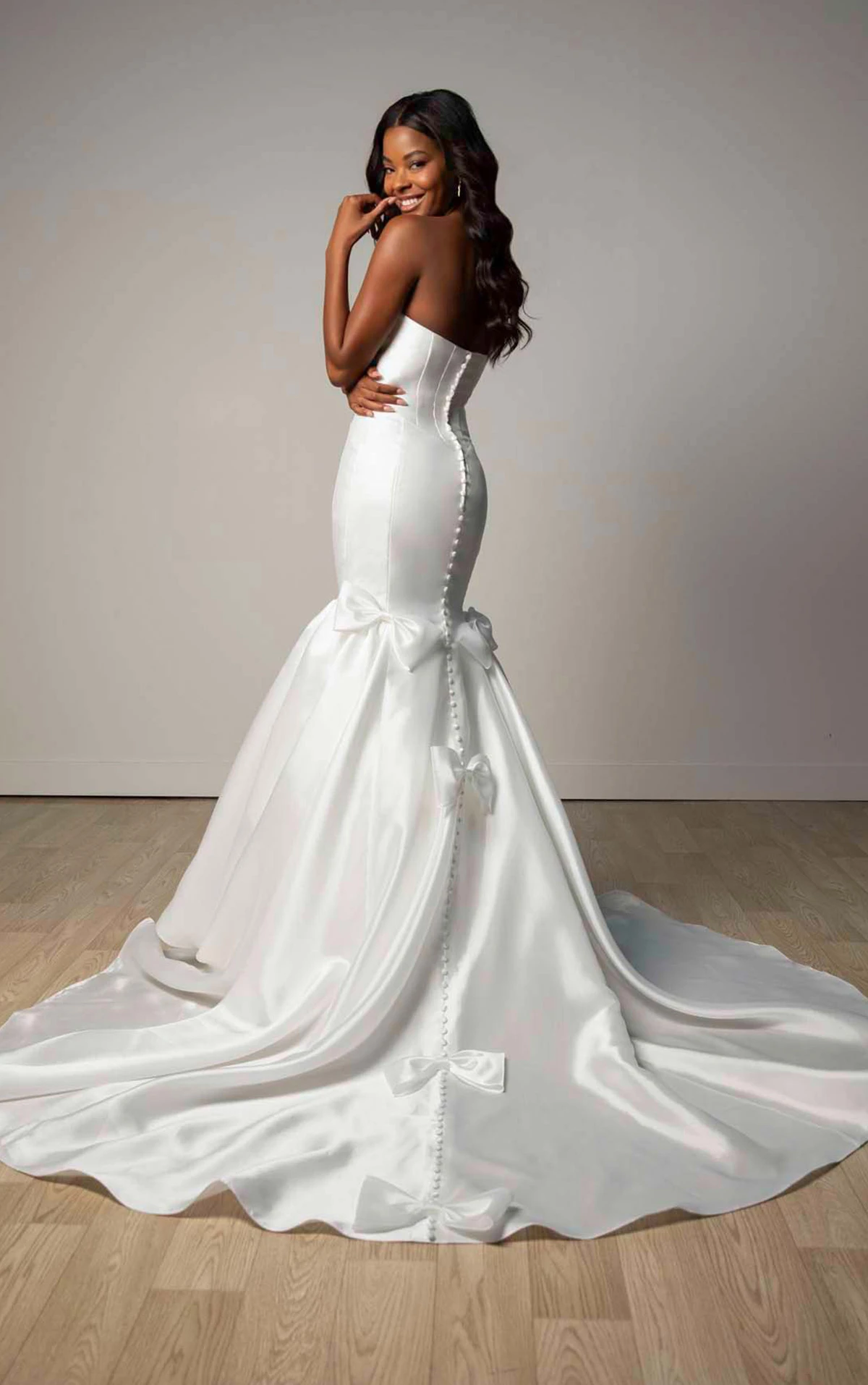 sy8298 Strapless Shimmer Organza Mermaid Wedding Gown with Cascading Bows  by Stella York